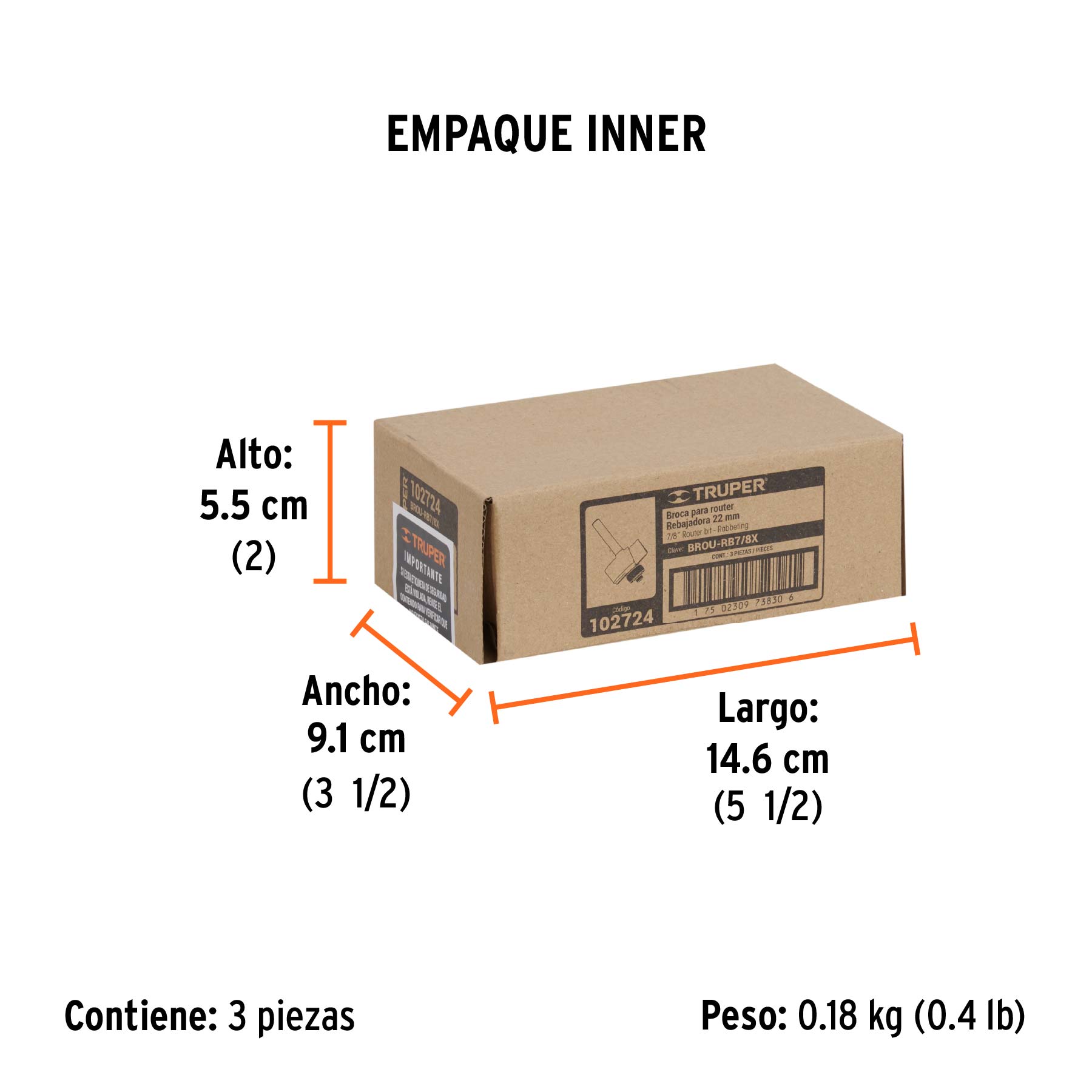 Broca para router, rebajado, 7/8" con balero, TRUPER TRUPER