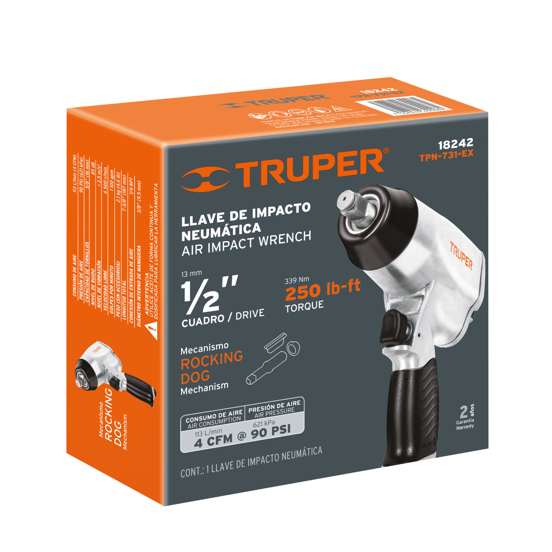 Llave (pistola) de impacto neumática 1/2", TRUPER TRUPER