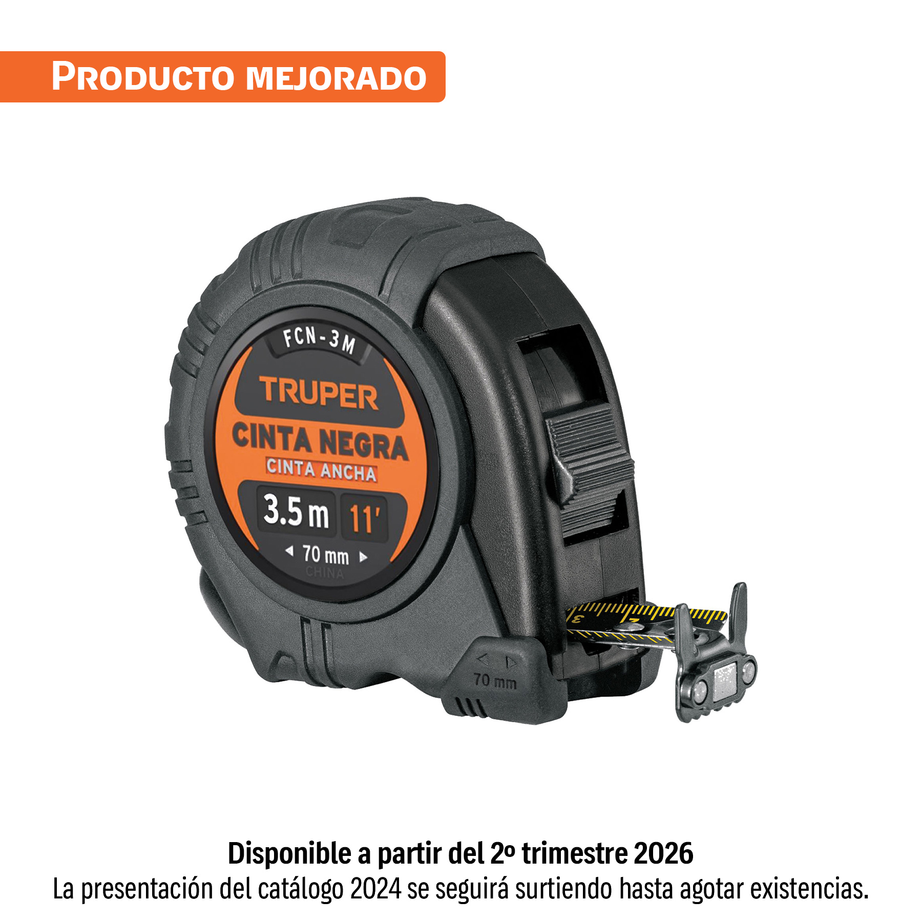 Flexómetro contra impactos 3 m, Cinta Negra 13 mm, TRUPER TRUPER