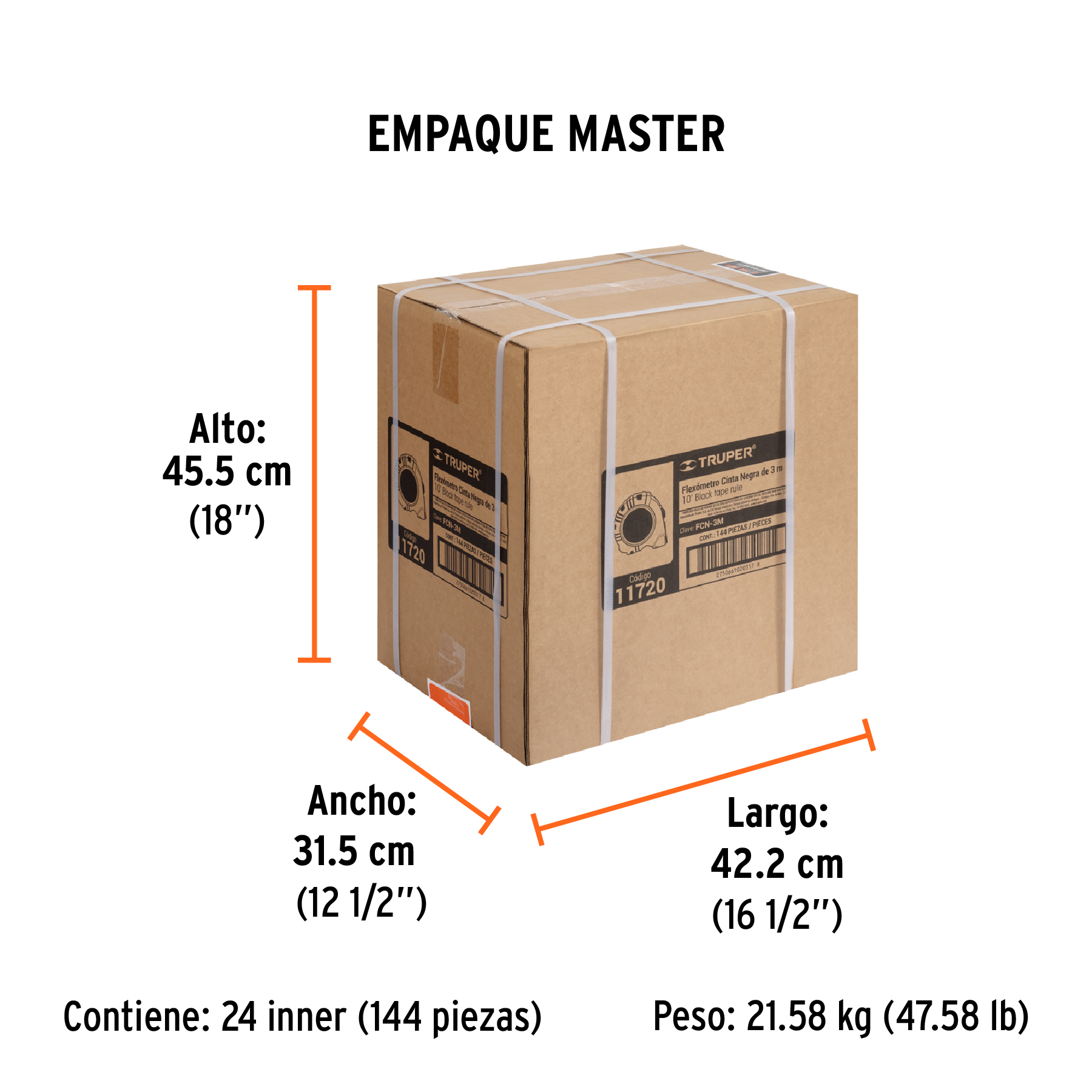 Flexómetro contra impactos 3 m, Cinta Negra 13 mm, TRUPER TRUPER