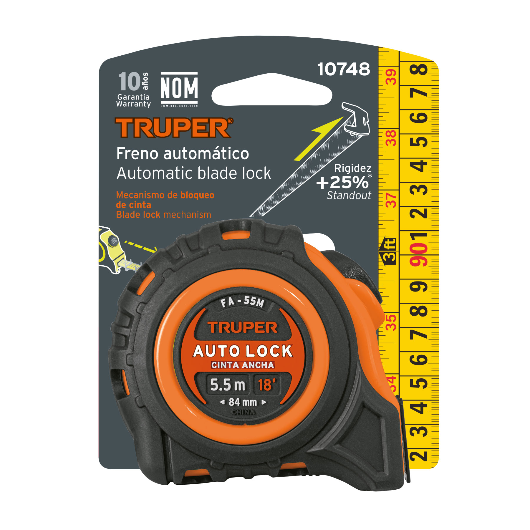 Flexómetro Auto-Lock contra impactos 5.5 m cinta 25 mm TRUPER