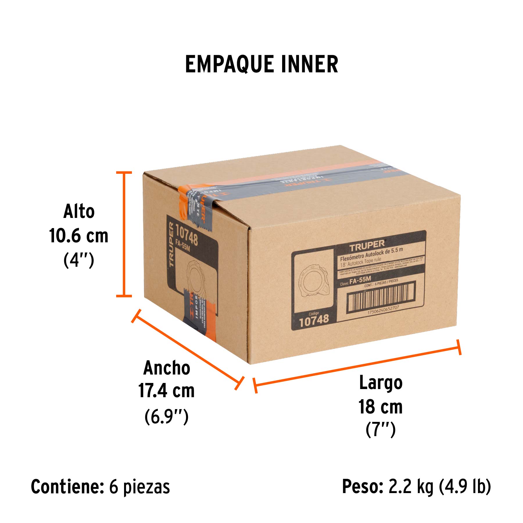 Flexómetro Auto-Lock contra impactos 5.5 m cinta 25 mm TRUPER