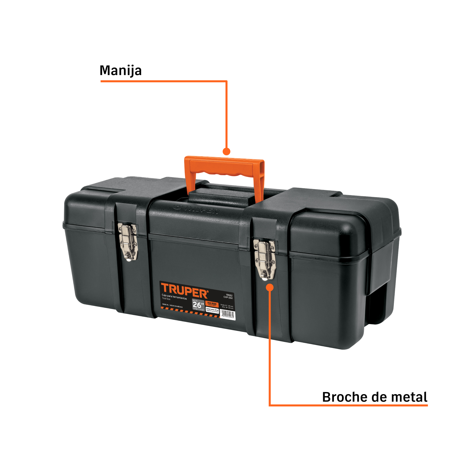 Caja para herramienta 26" industrial con broches metálicos TRUPER