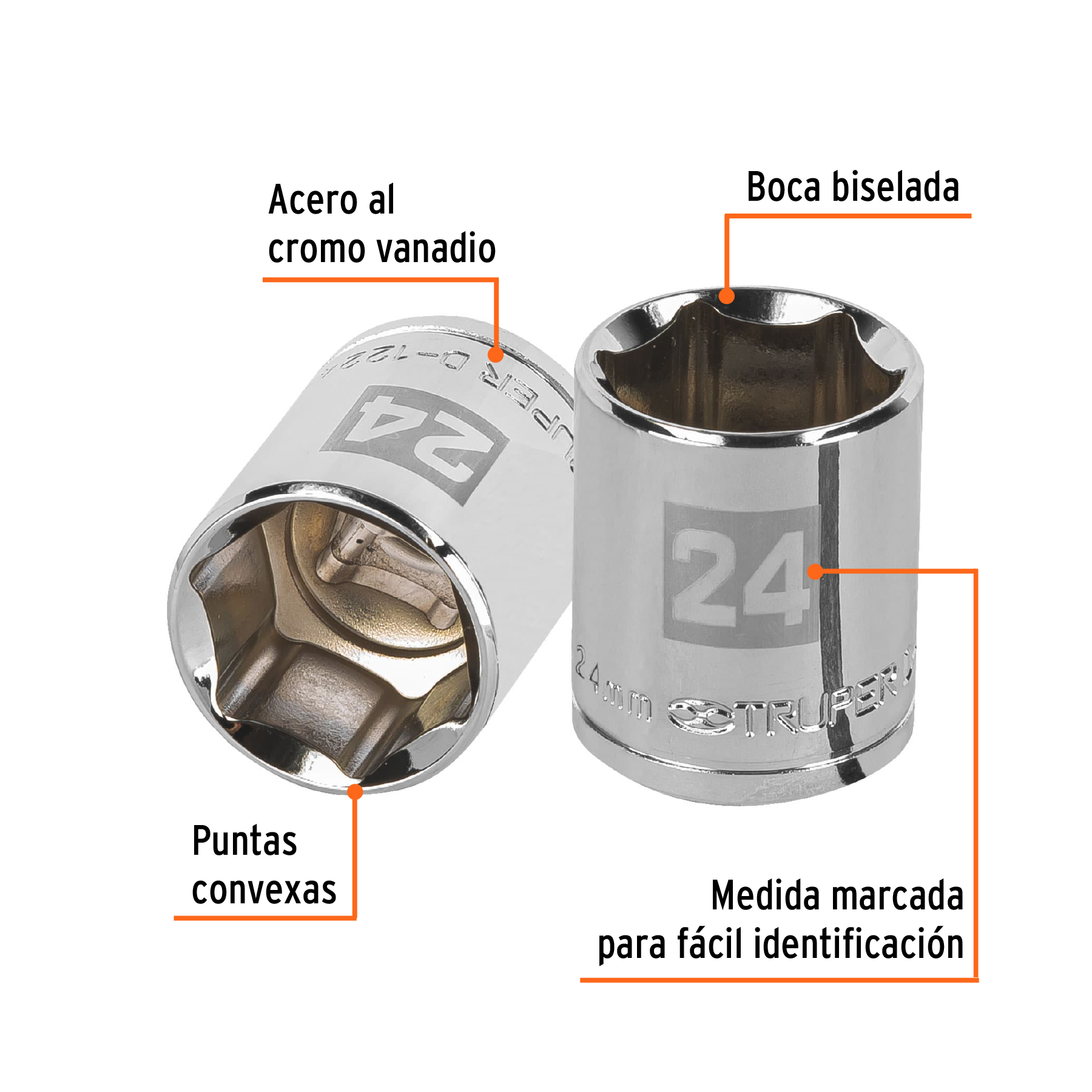 Dado de 24 mm, 6 puntas, cuadro 1/2", TRUPER TRUPER