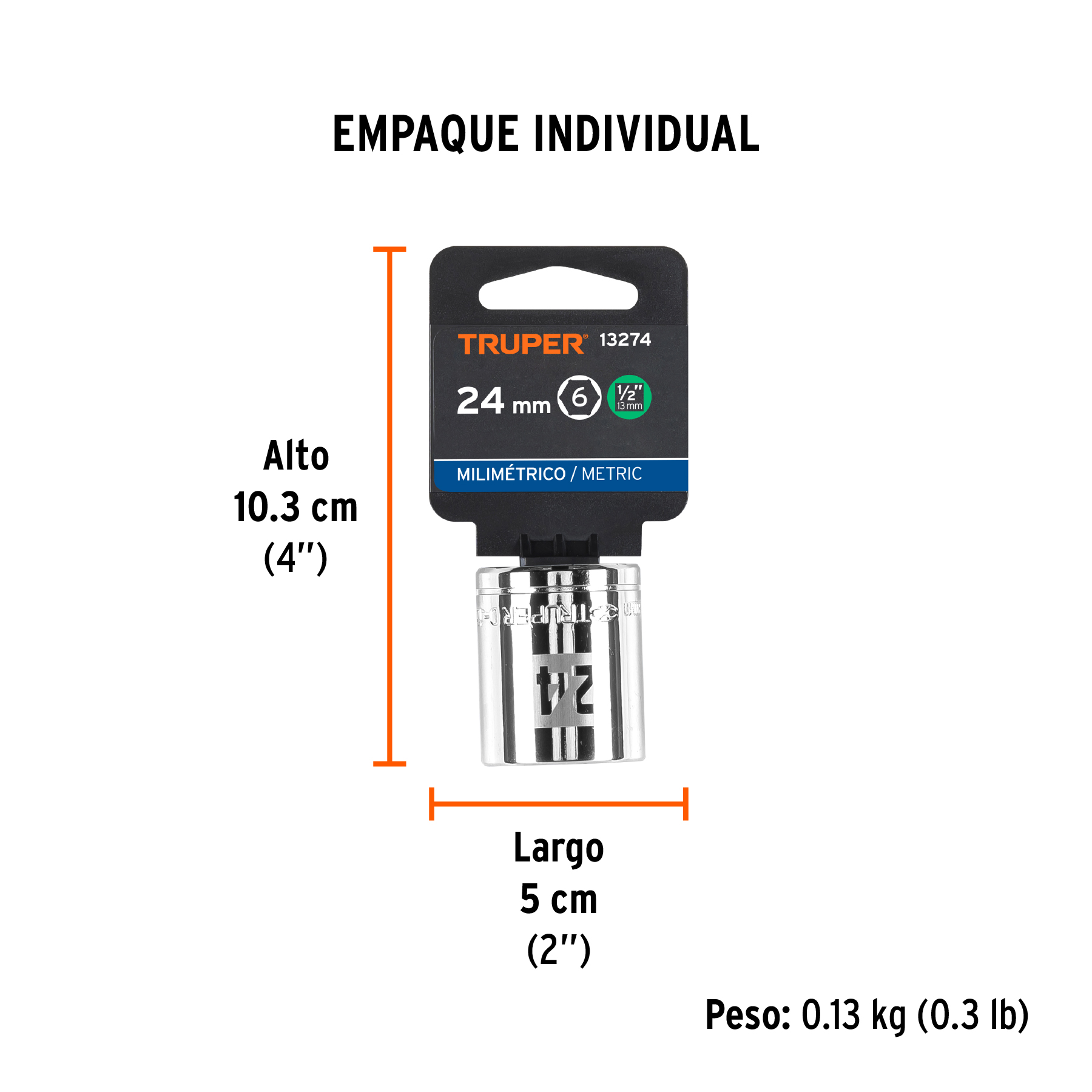 Dado de 24 mm, 6 puntas, cuadro 1/2", TRUPER TRUPER