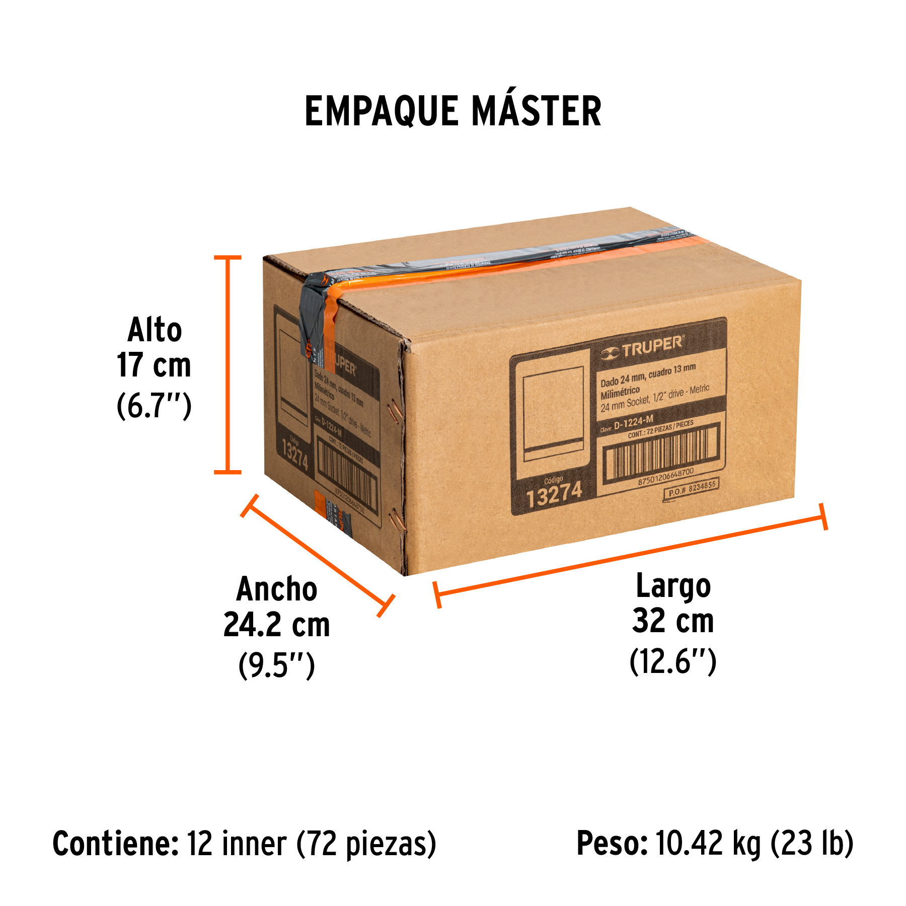 Dado de 24 mm, 6 puntas, cuadro 1/2", TRUPER TRUPER
