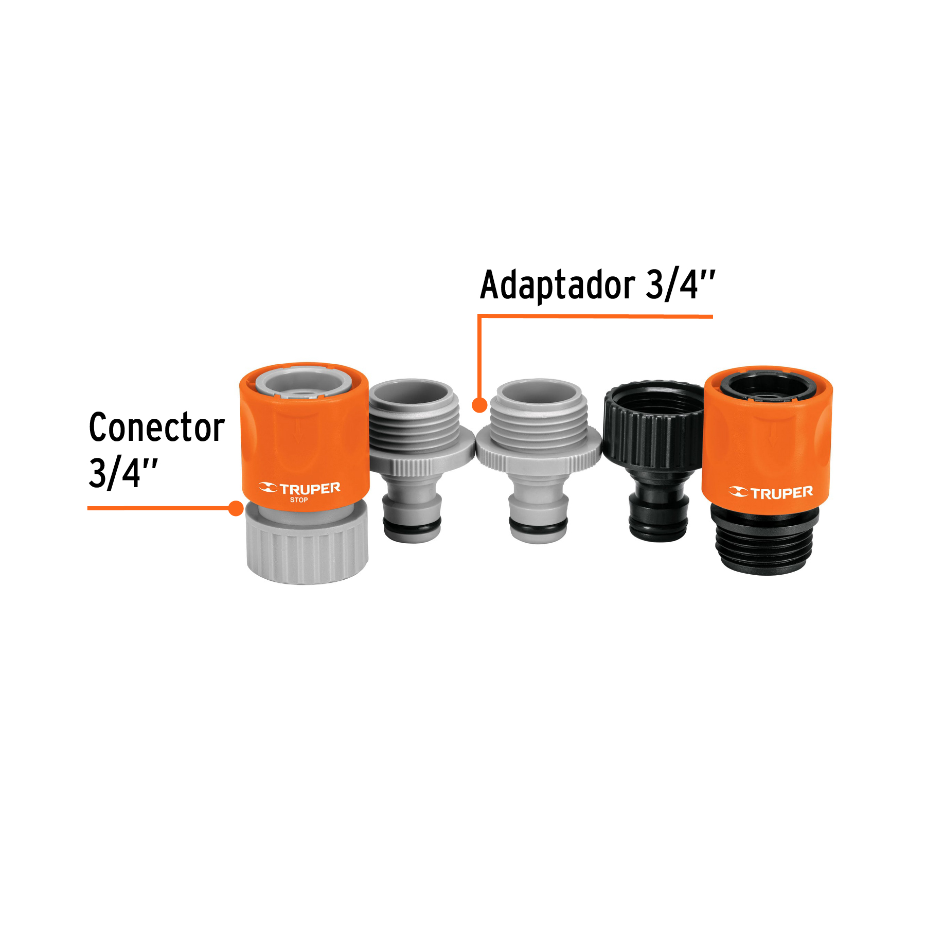 Juego de 5 conectores 3/4" rápidos de ABS, sistema click TRUPER