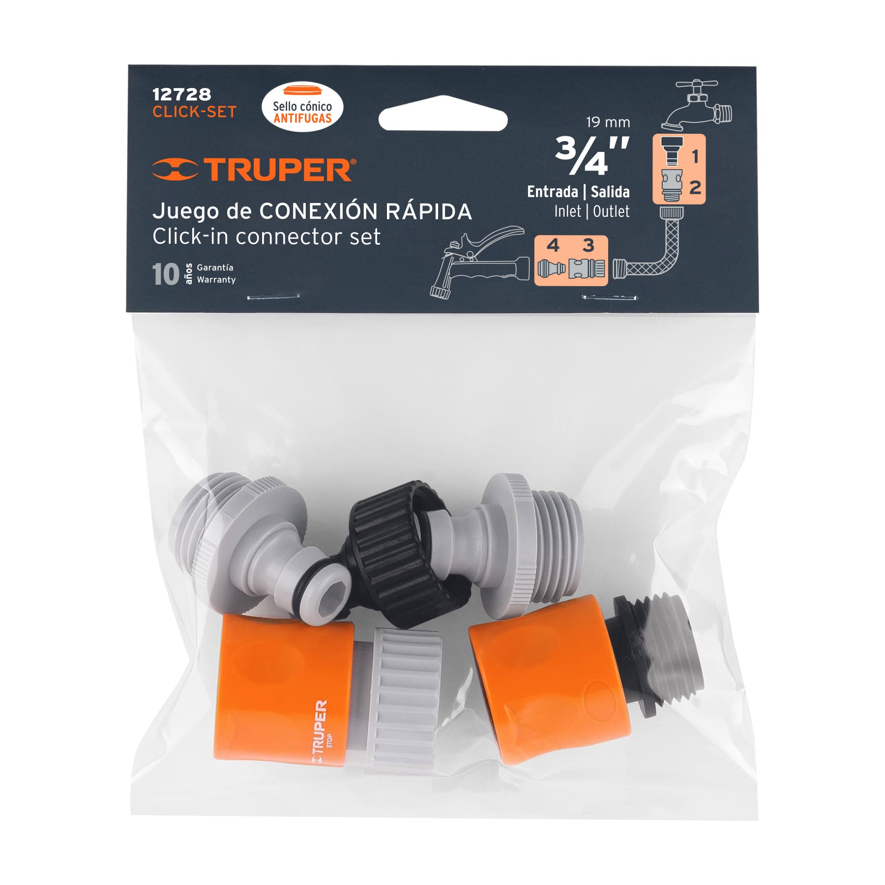 Juego de 5 conectores 3/4" rápidos de ABS, sistema click TRUPER
