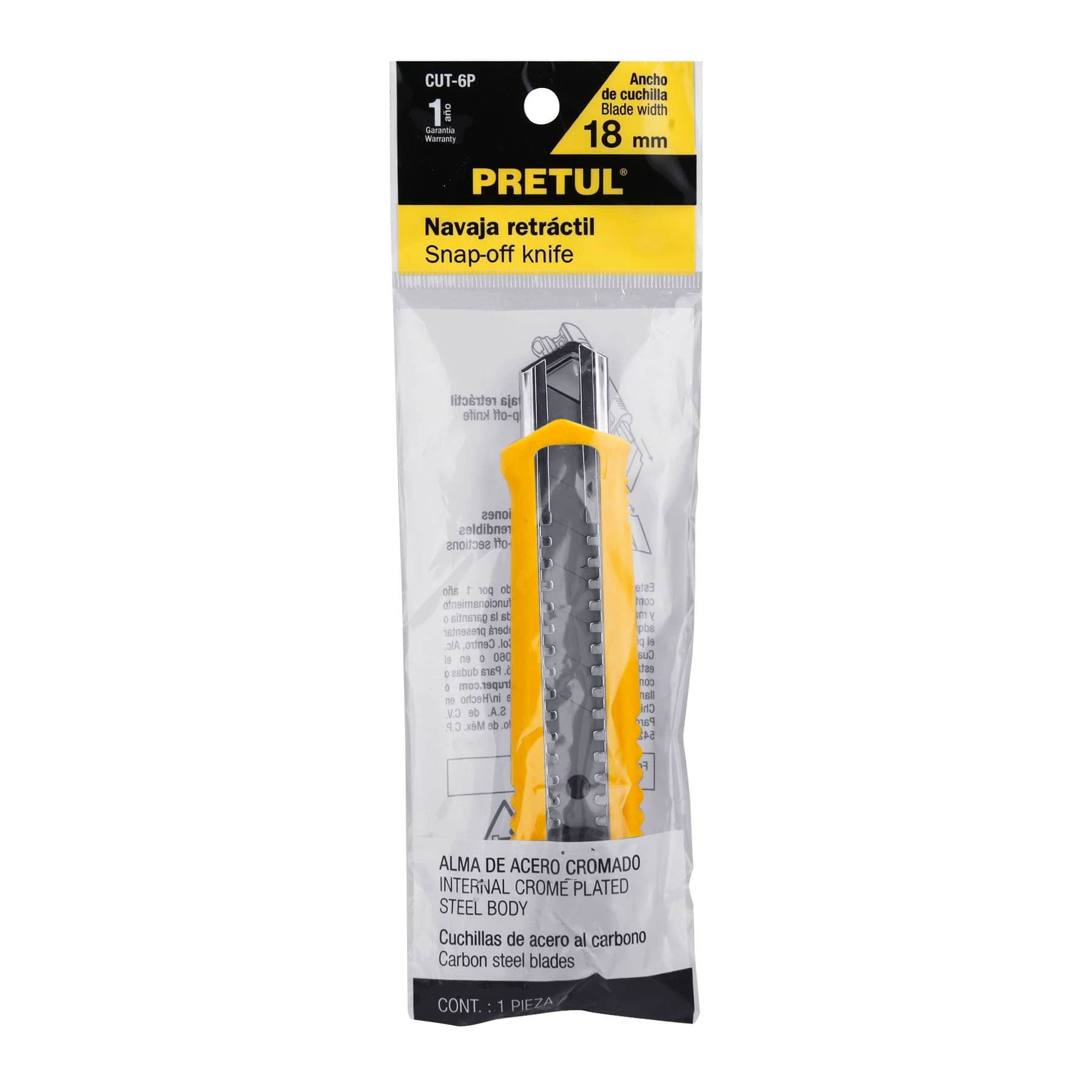 Cutter 18 mm plástico con alma metálica, PRETUL PRETUL