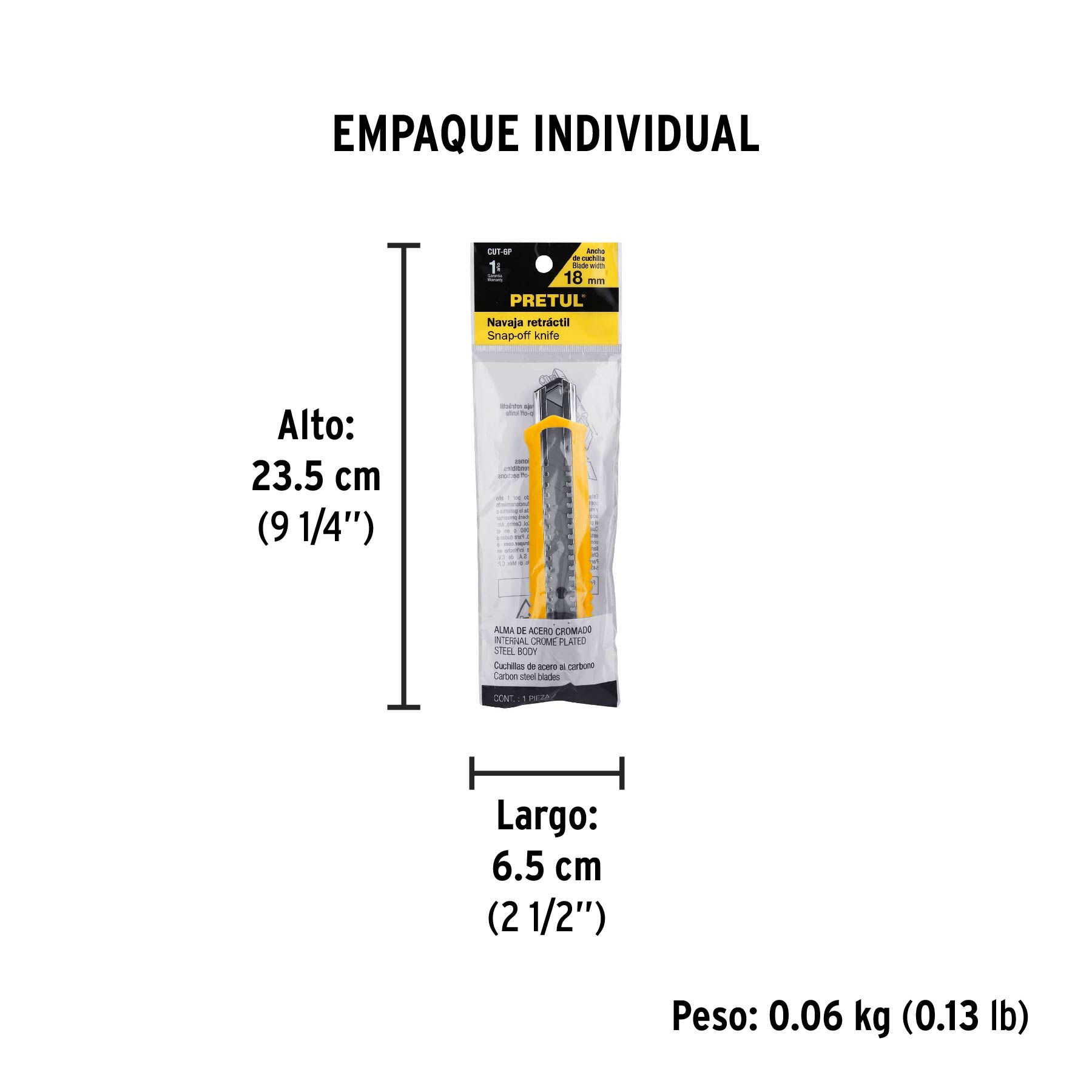 Cutter 18 mm plástico con alma metálica, PRETUL PRETUL