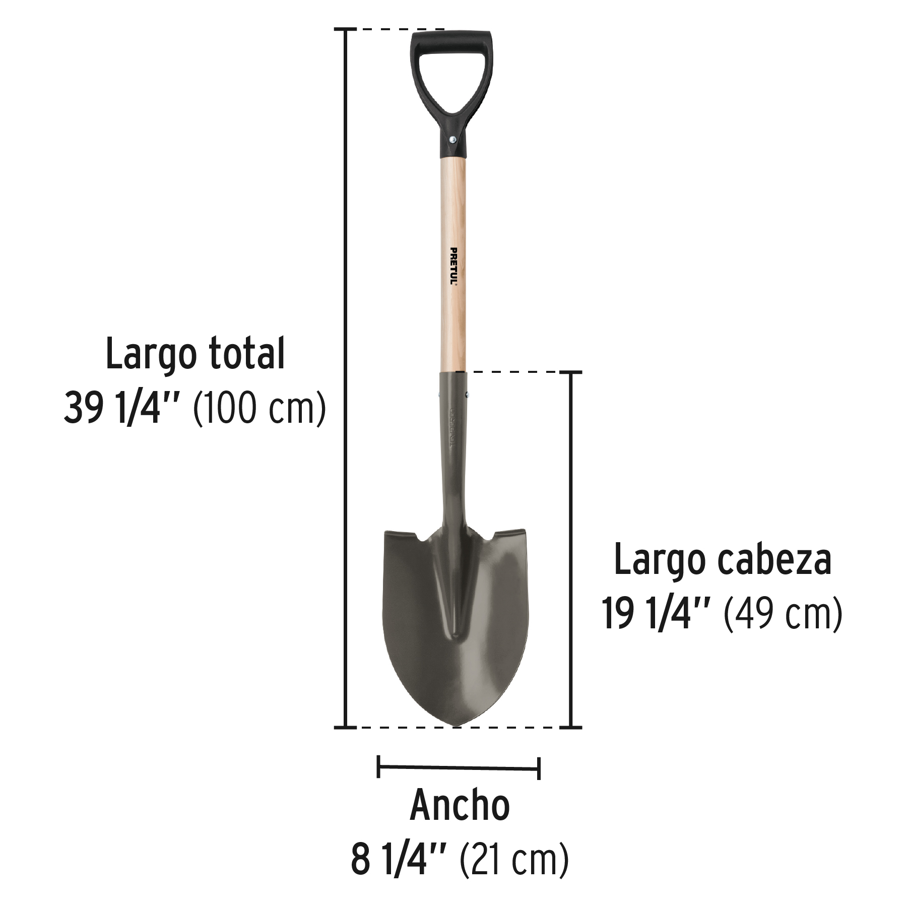 Pala redonda, puño "D", mango 28-1/2", PRETUL PRETUL
