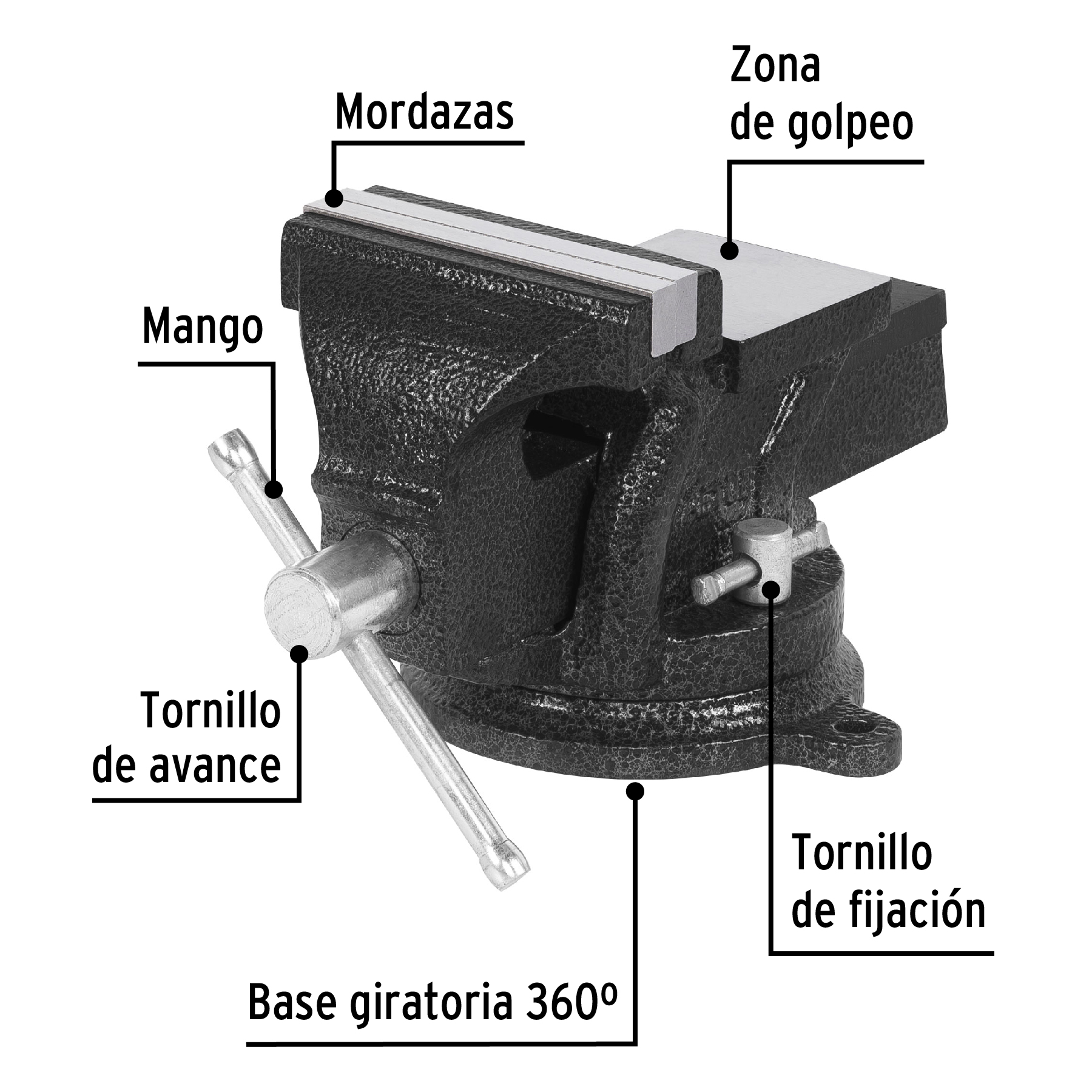 Tornillo de banco 4" de hierro gris, PRETUL PRETUL
