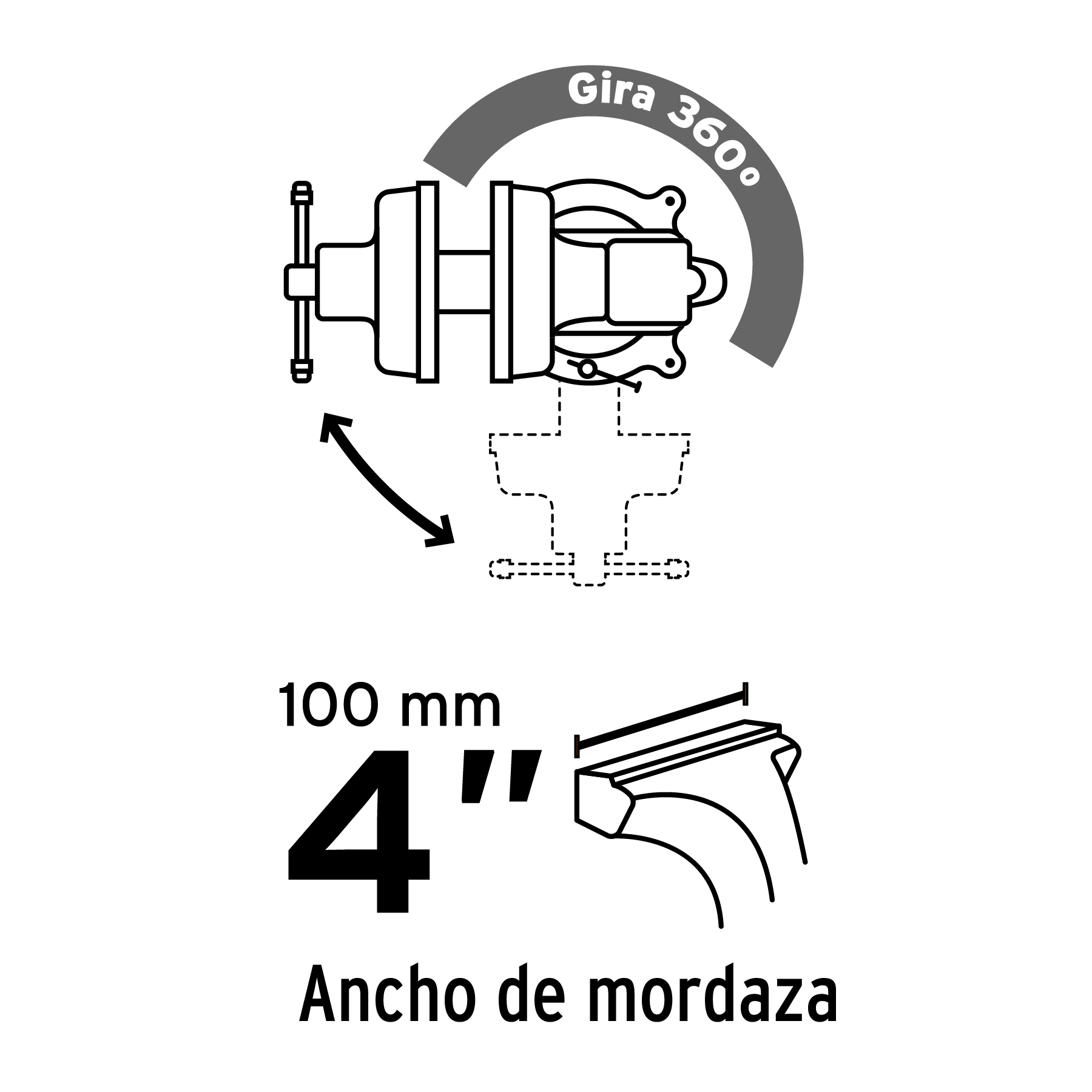 Tornillo de banco 4" de hierro gris, PRETUL PRETUL