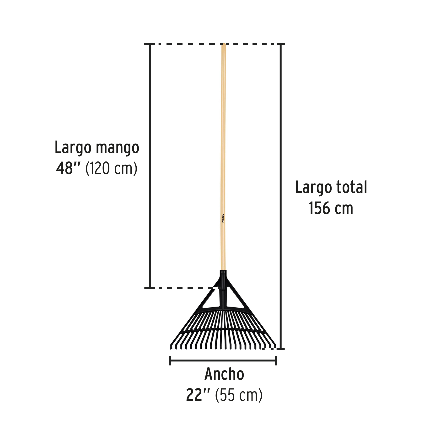 Escoba plástica p/jardín, flex. 22 dientes, mango 48" PRETUL PRETUL