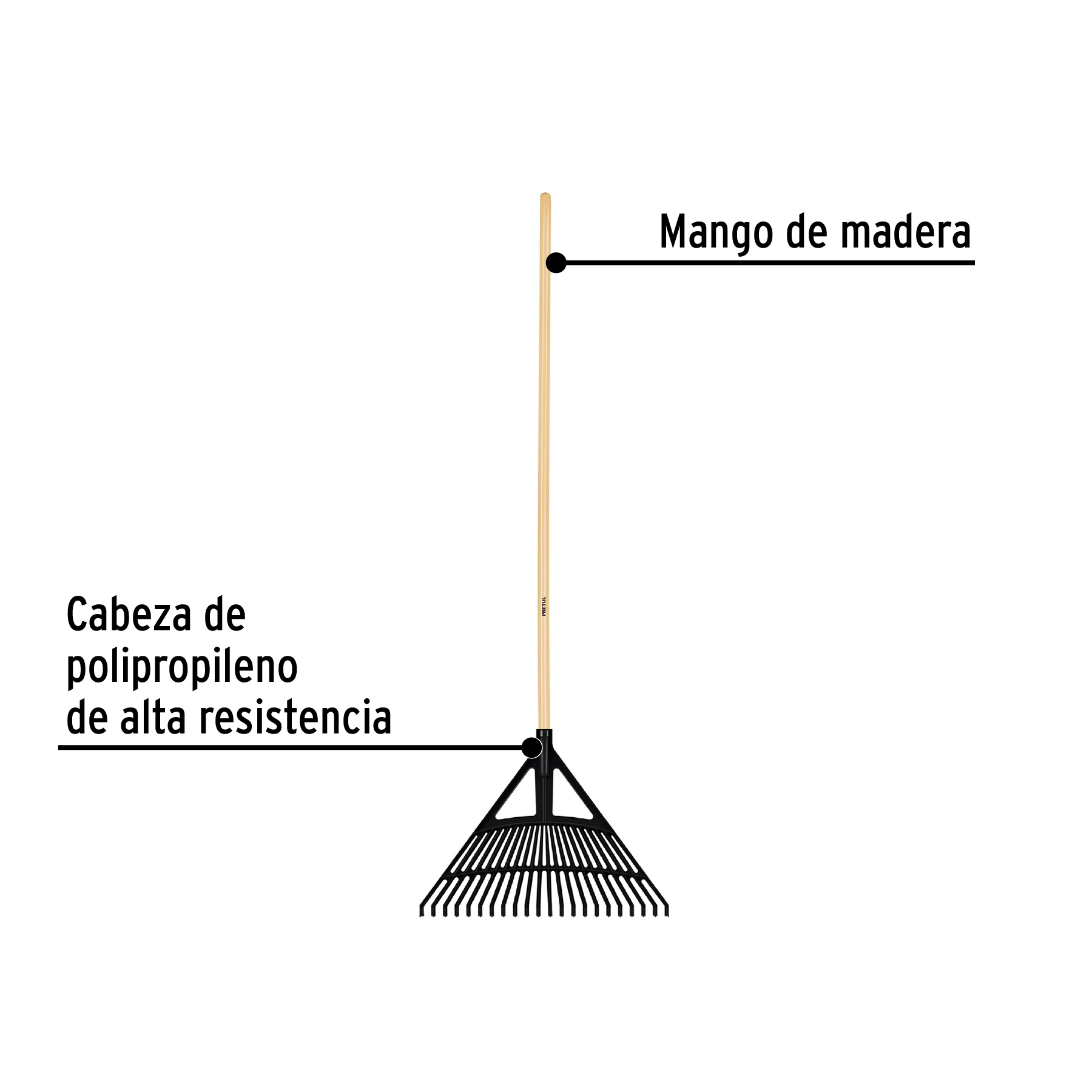 Escoba plástica p/jardín, flex. 22 dientes, mango 48" PRETUL PRETUL