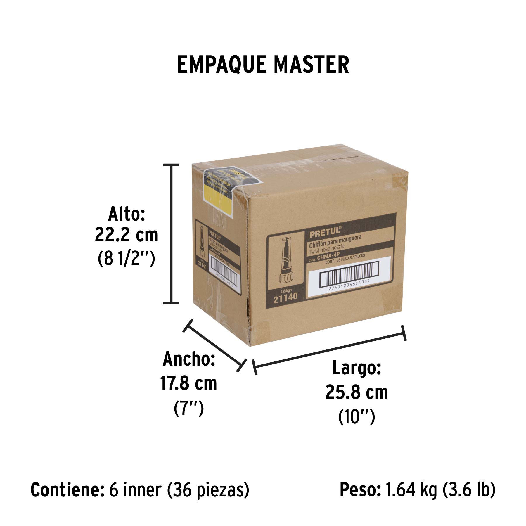 Chiflón 4" de plástico para manguera, PRETUL PRETUL
