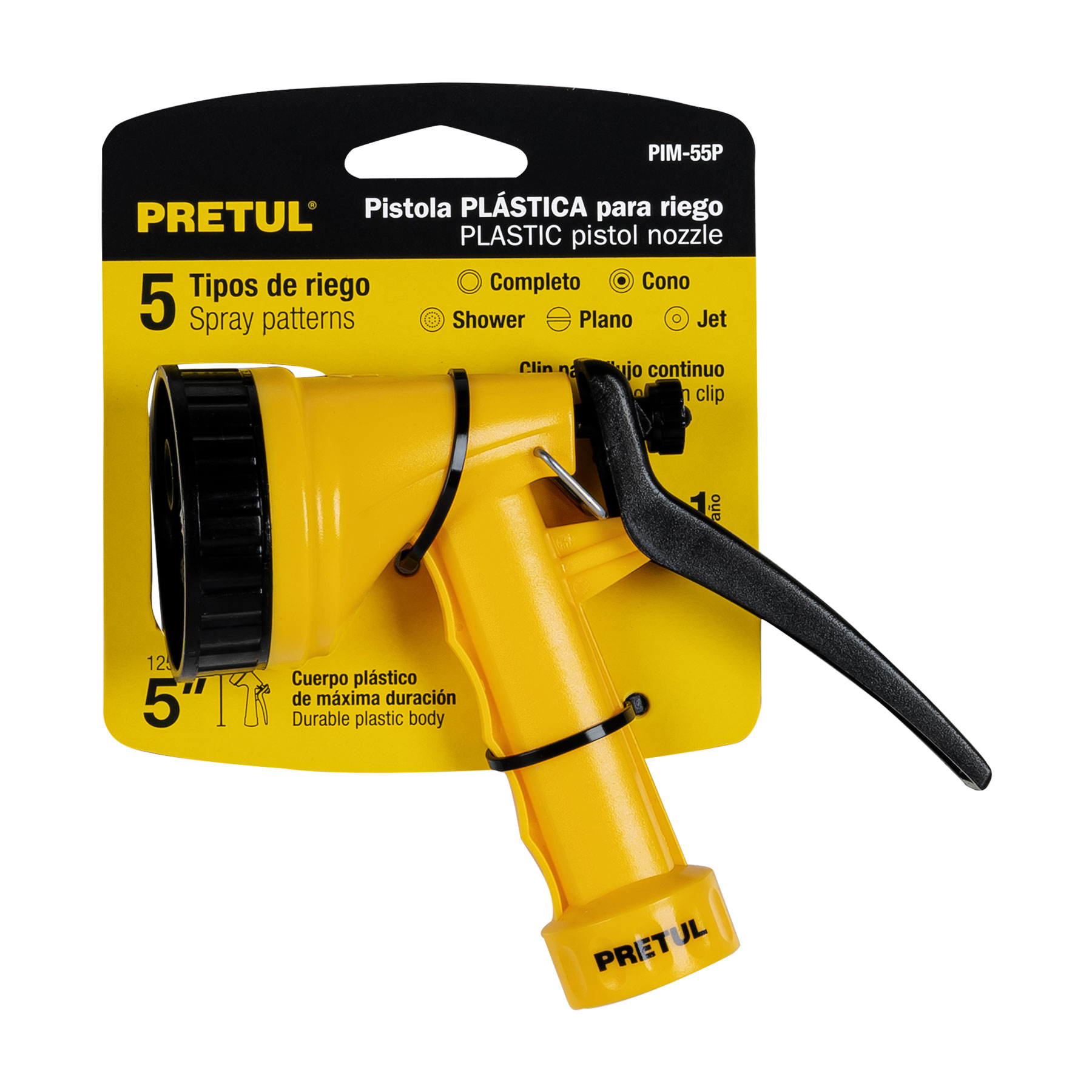 Pistola plástica para riego de 5", 5 funciones, PRETUL PRETUL