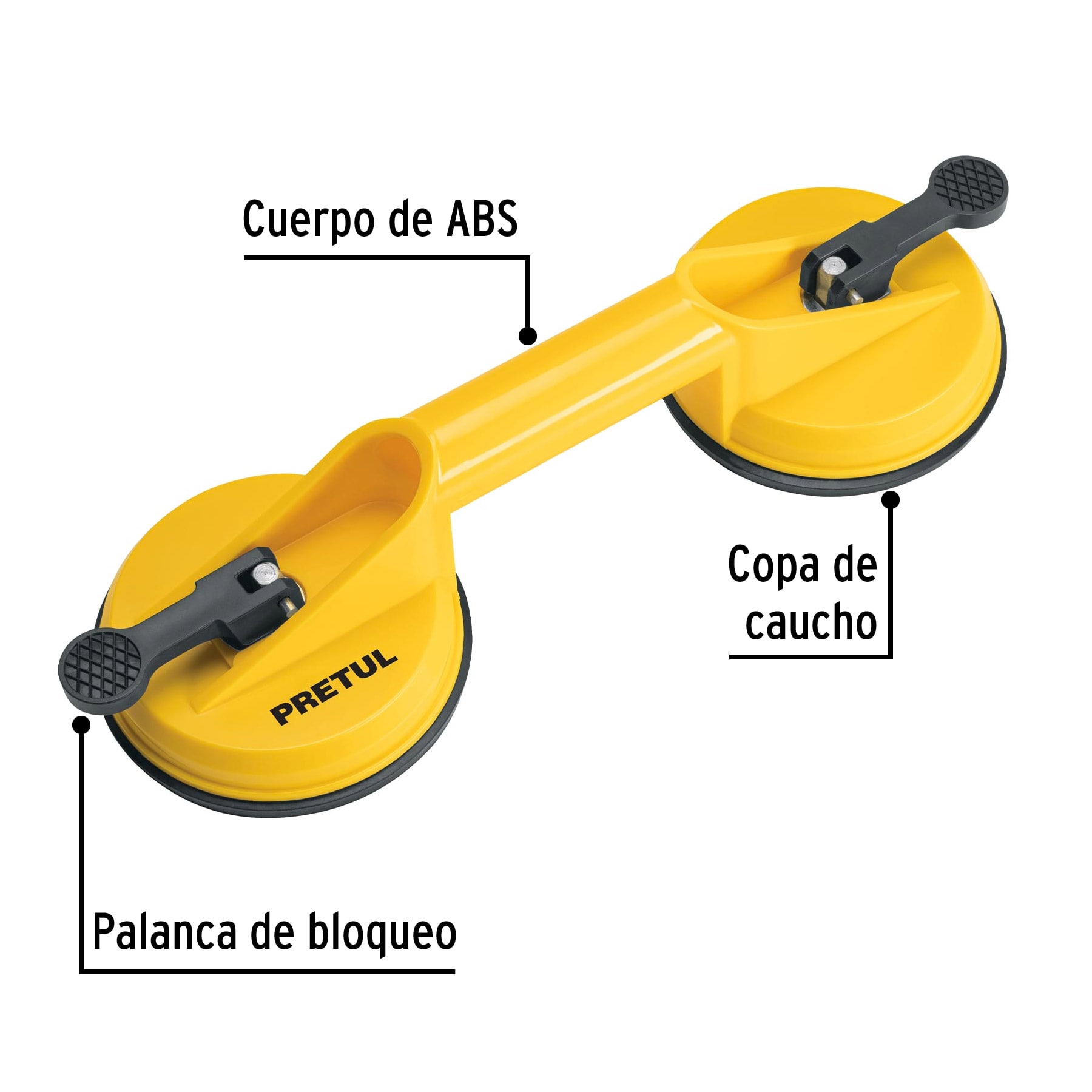 Ventosa de plástico para vidrio, 2 copas de succión, PRETUL PRETUL