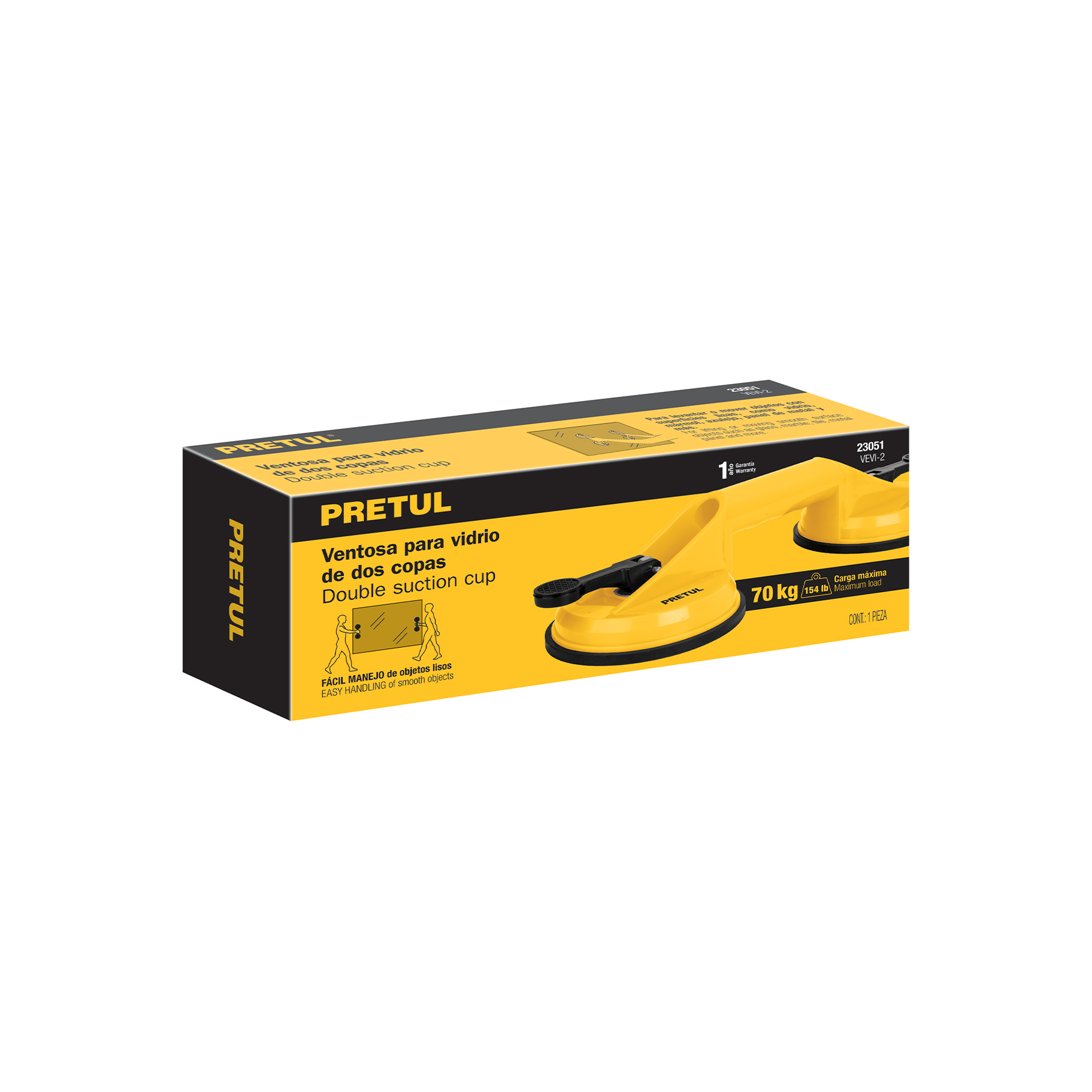 Ventosa de plástico para vidrio, 2 copas de succión, PRETUL PRETUL