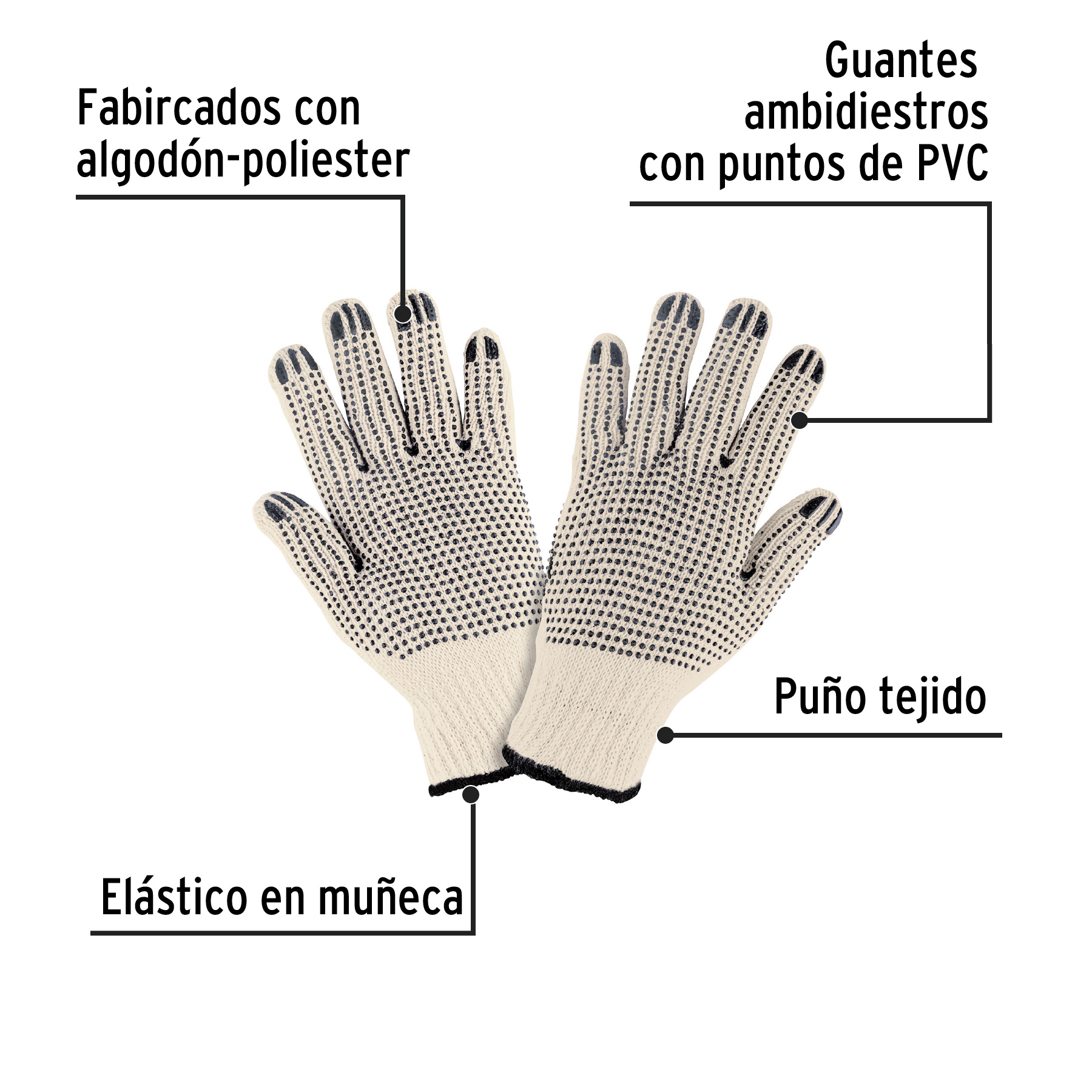 Guantes de algodón con puntos de PVC en palma y dorso,PRETUL PRETUL