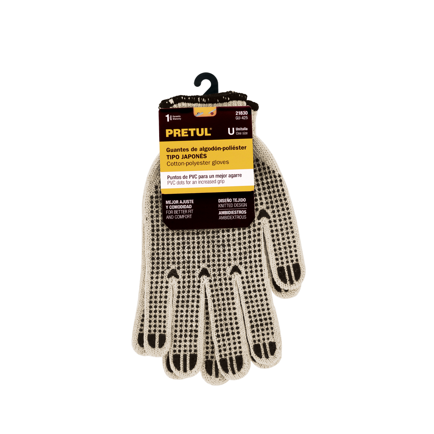 Guantes de algodón con puntos de PVC en palma y dorso,PRETUL PRETUL