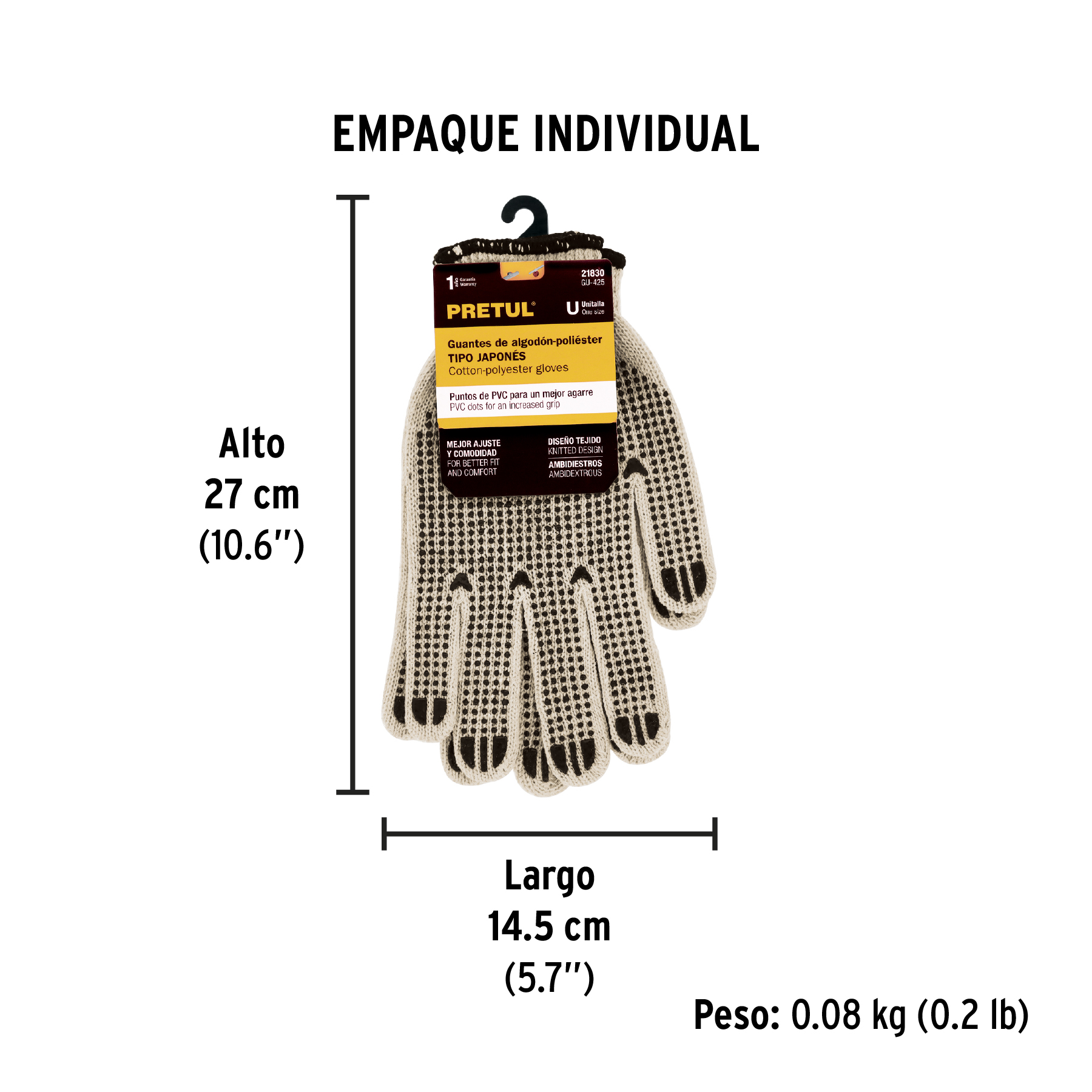 Guantes de algodón con puntos de PVC en palma y dorso,PRETUL PRETUL
