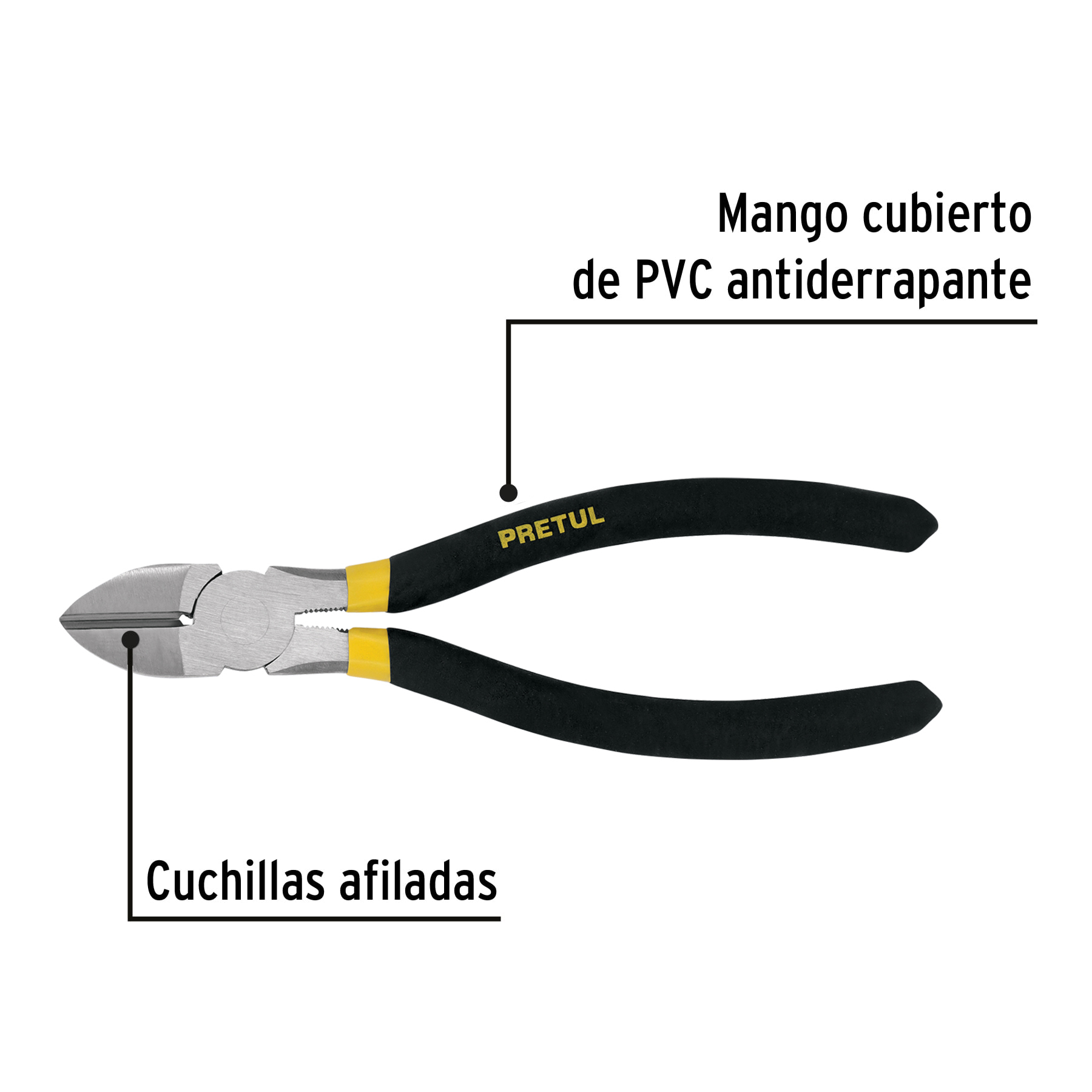 Pinza de corte diagonal 7" mango de PVC, PRETUL PRETUL
