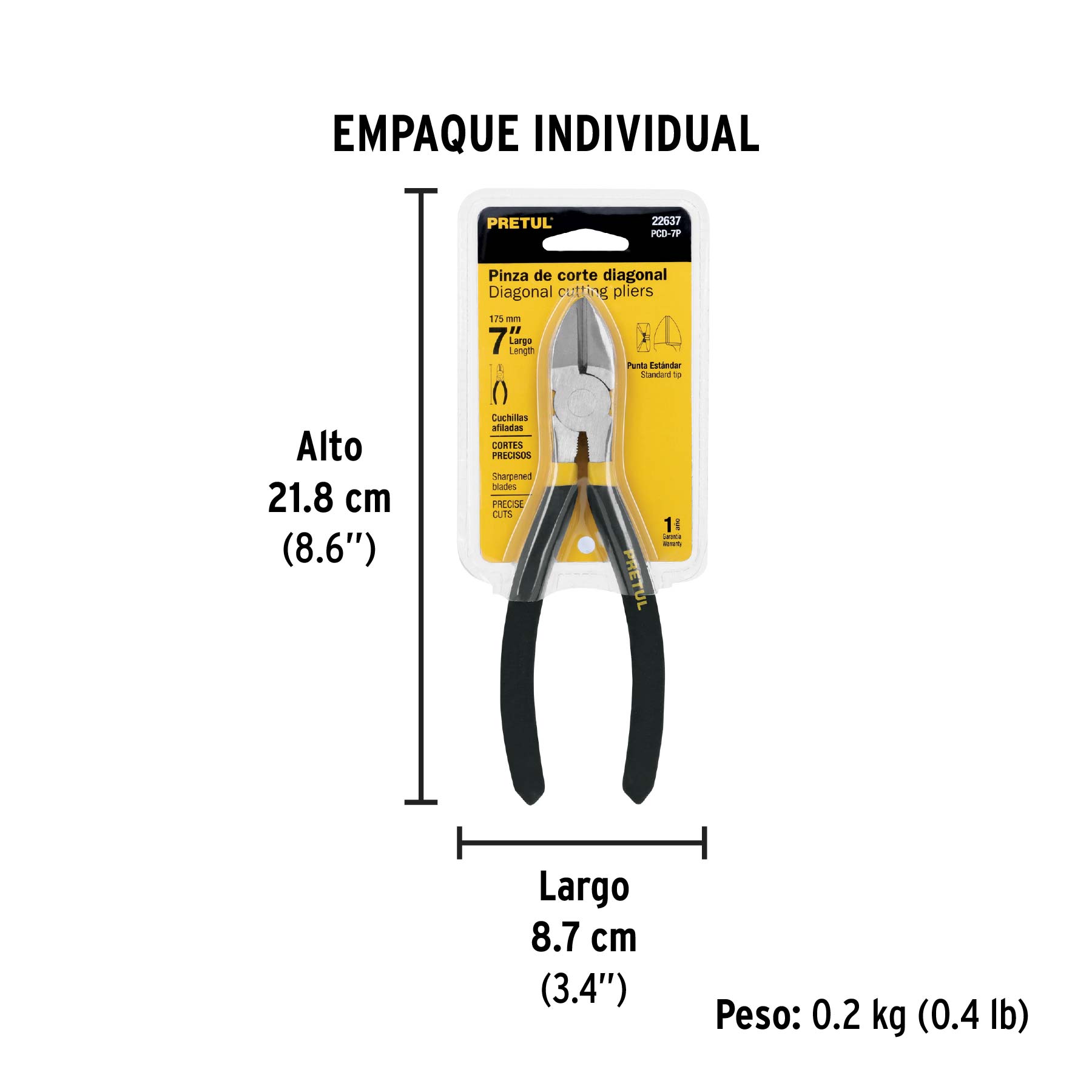 Pinza de corte diagonal 7" mango de PVC, PRETUL PRETUL