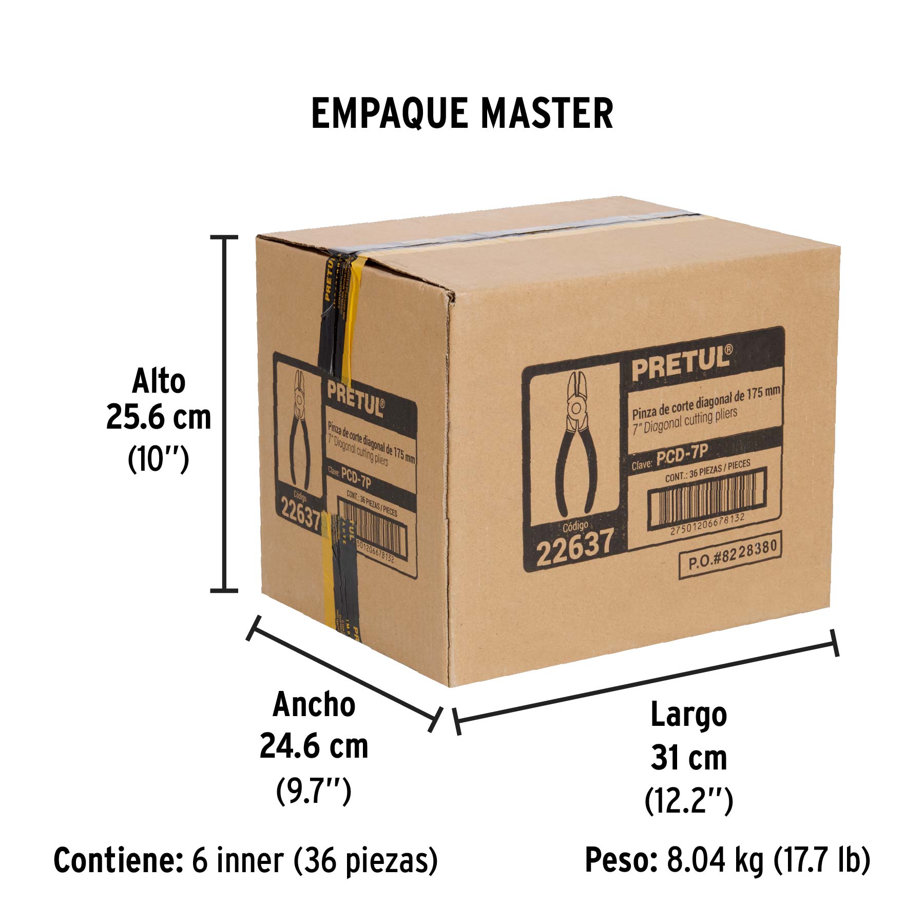 Pinza de corte diagonal 7" mango de PVC, PRETUL PRETUL