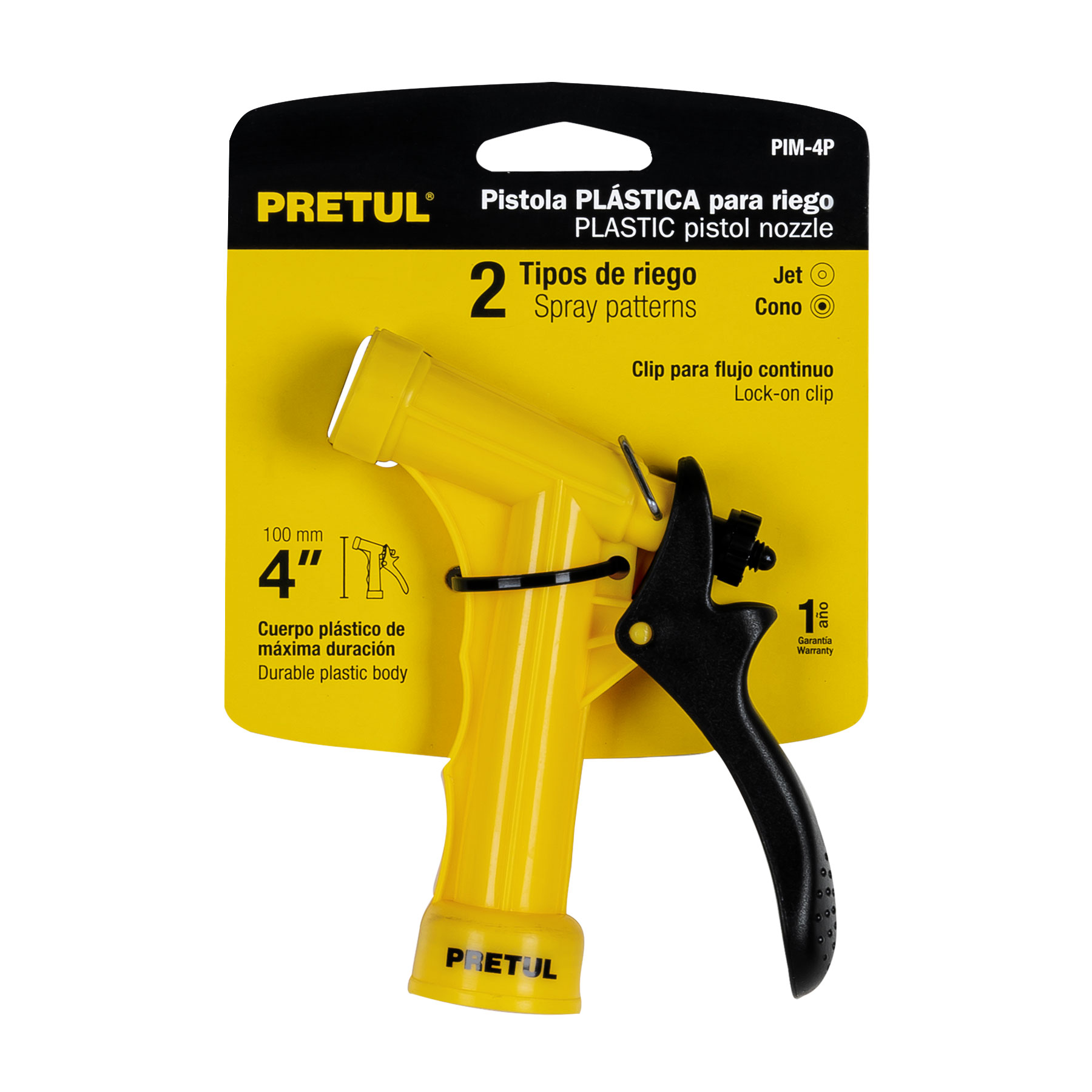 Pistola plástica para riego de 4", 2 funciones, PRETUL PRETUL
