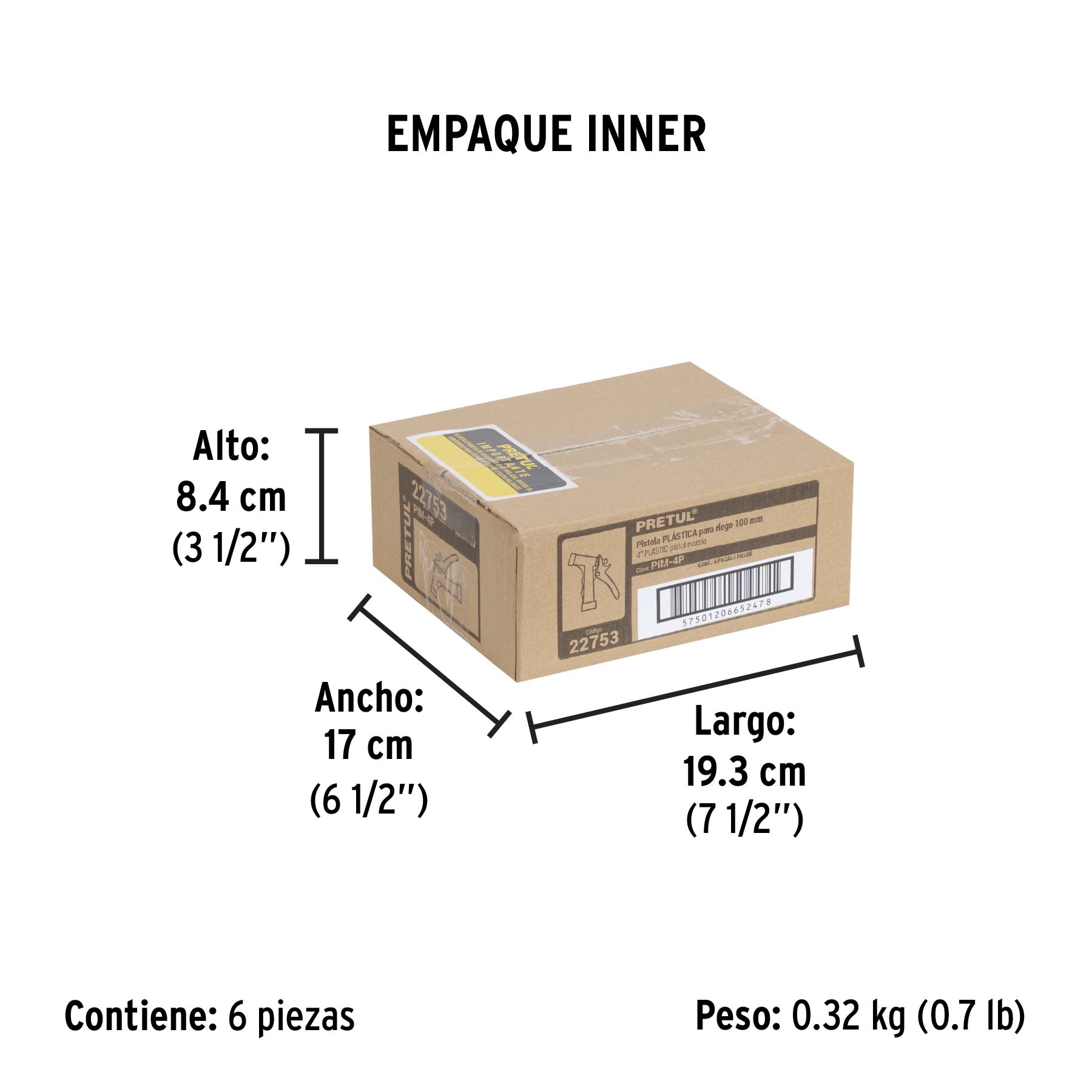 Pistola plástica para riego de 4", 2 funciones, PRETUL PRETUL
