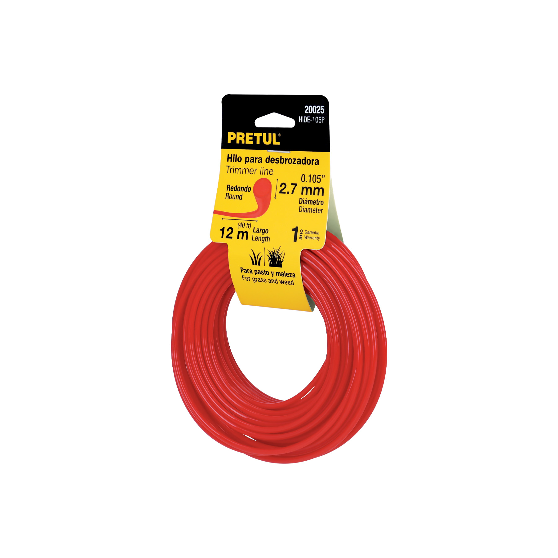 Hilo redondo, para desbrozadora, 2.7mm x12m, tarjeta, PRETUL PRETUL