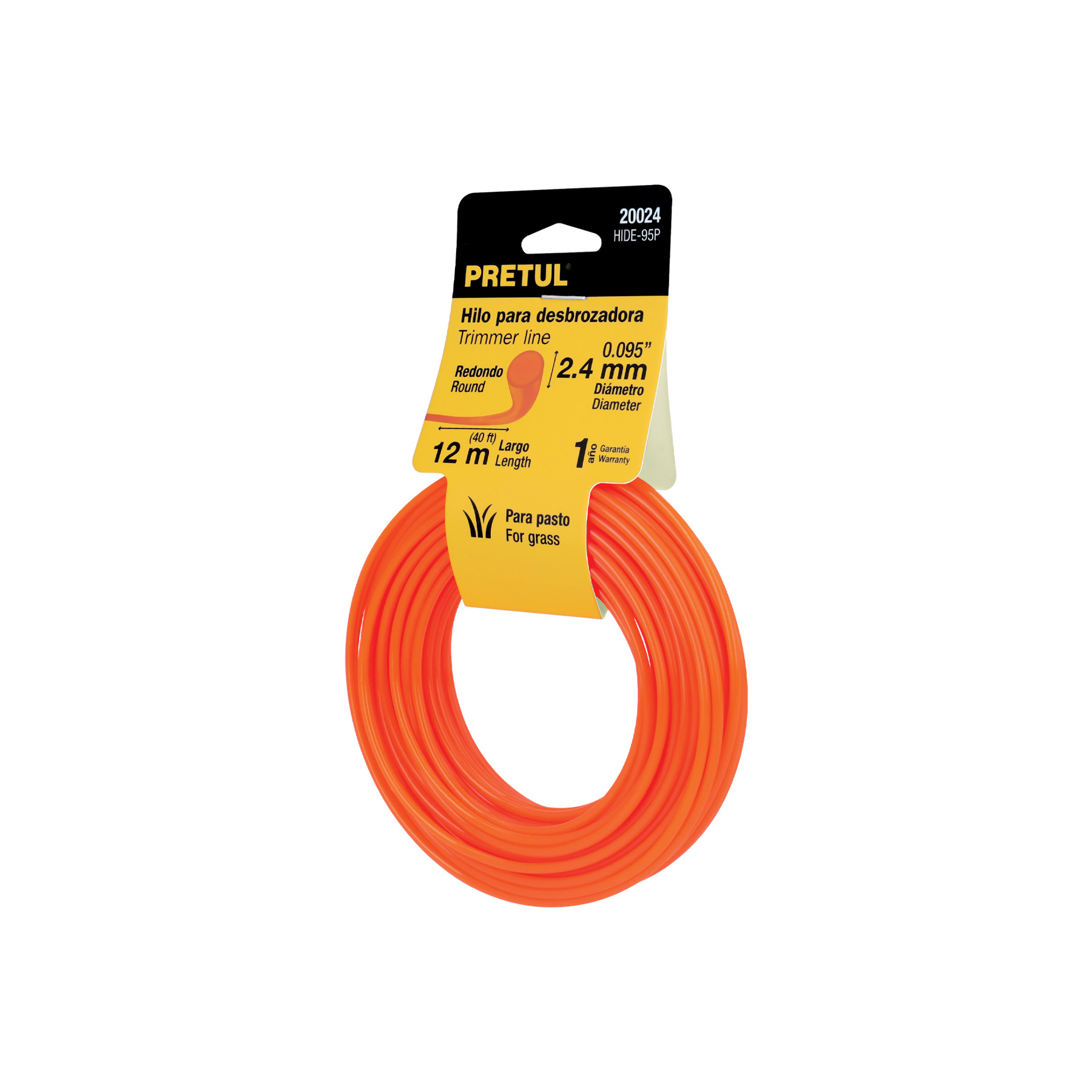 Hilo redondo, para desbrozadora, 2.4mm x12m, tarjeta, PRETUL PRETUL