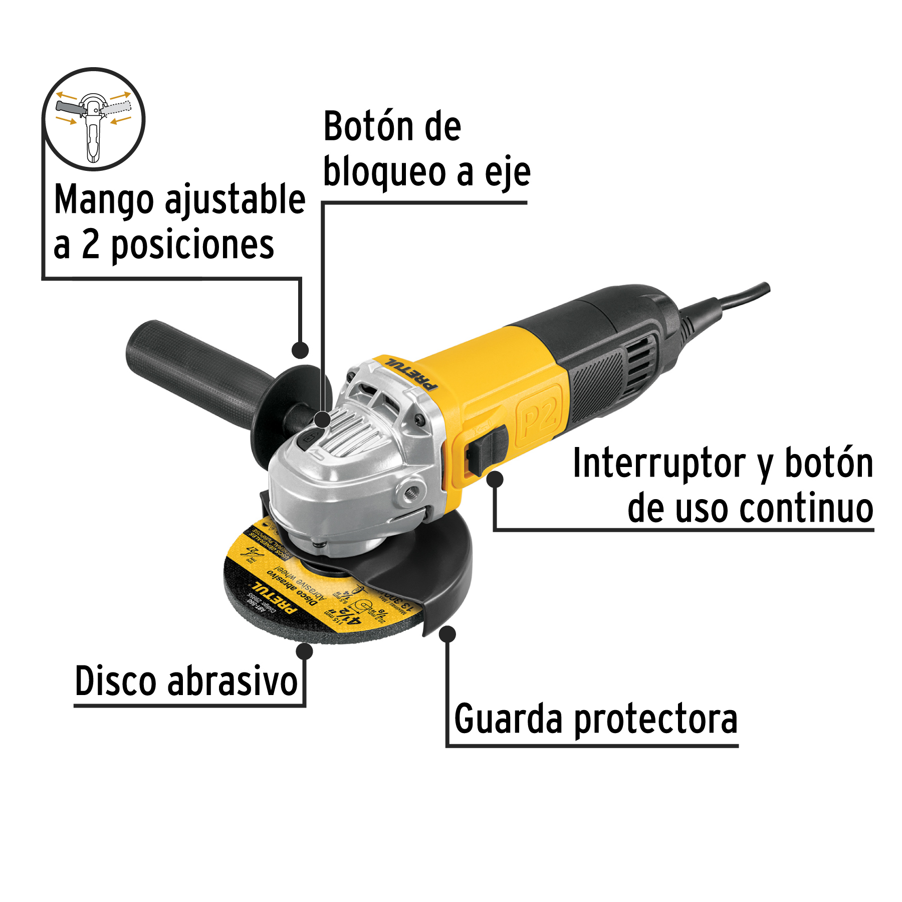 Esmeriladora angular 4-1/2", 700W, PRETUL PRETUL