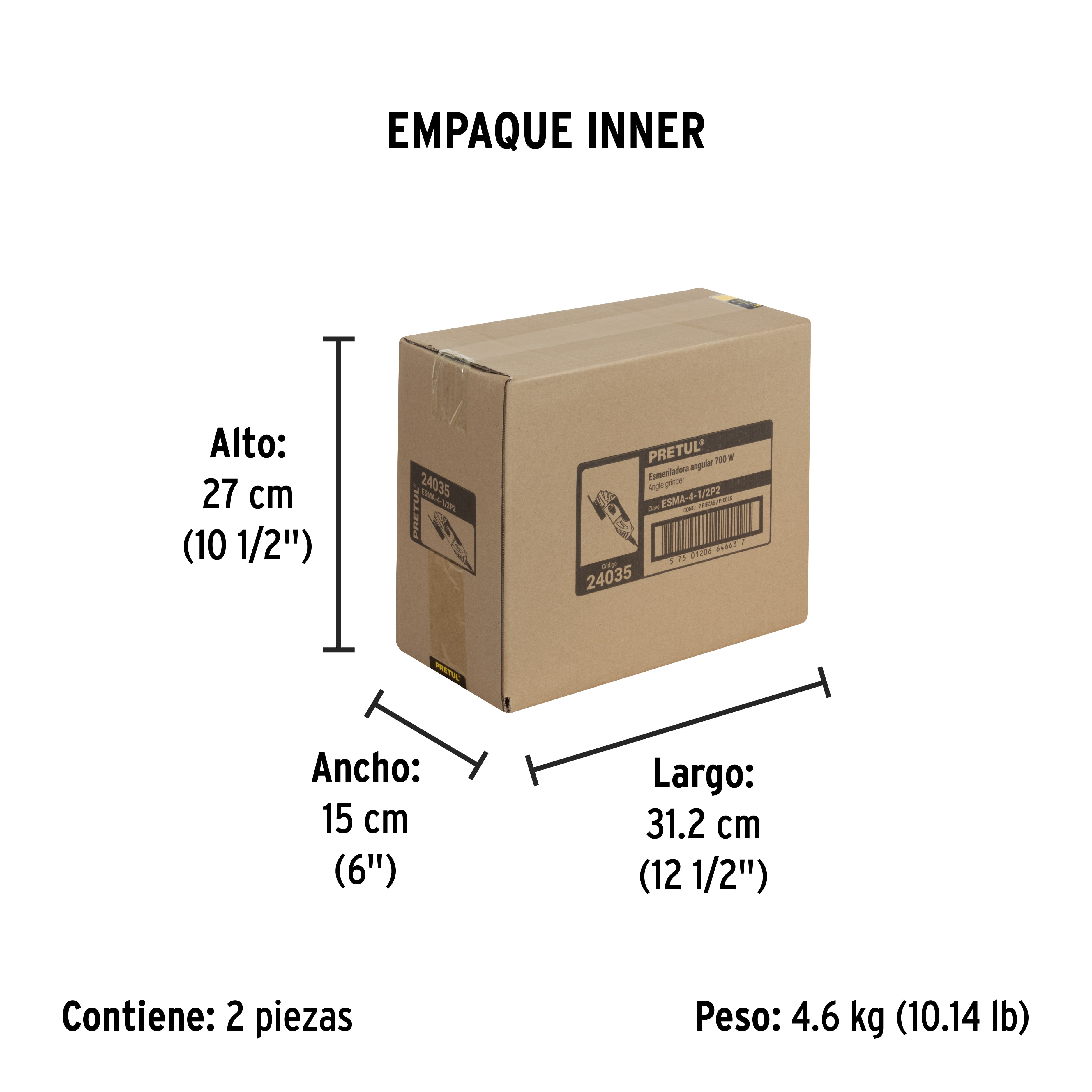 Esmeriladora angular 4-1/2", 700W, PRETUL PRETUL