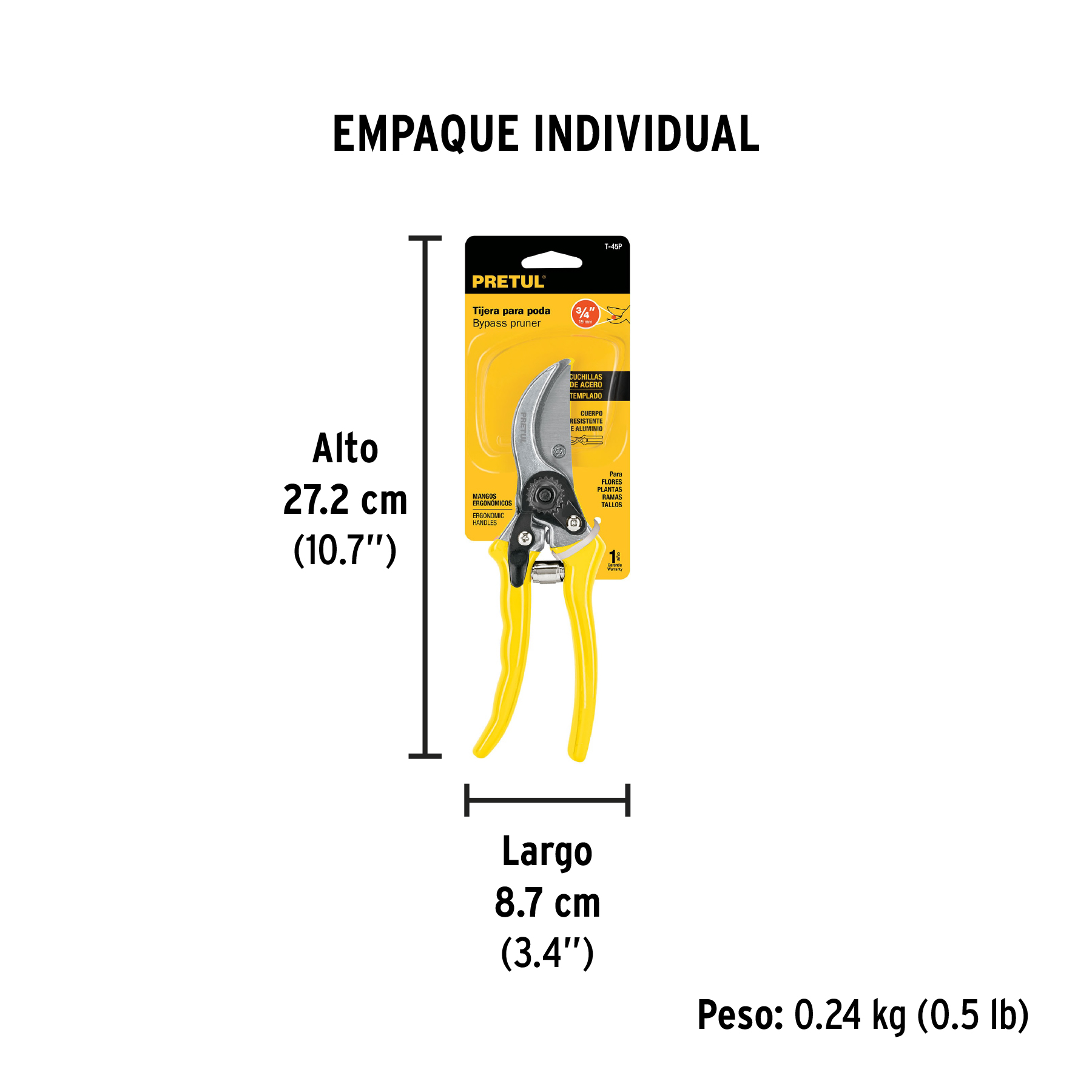 Tijera para poda 8" cuchilla de paso, PRETUL PRETUL