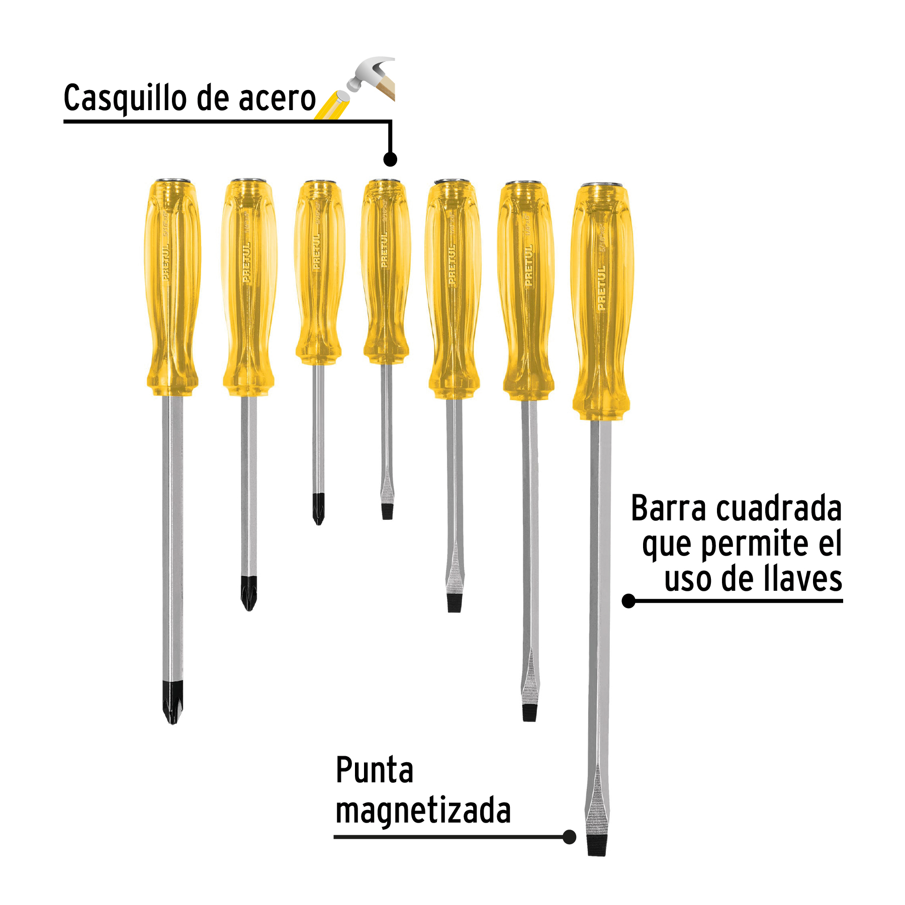 Juego de 7 desarmadores de impacto, PRETUL PRETUL