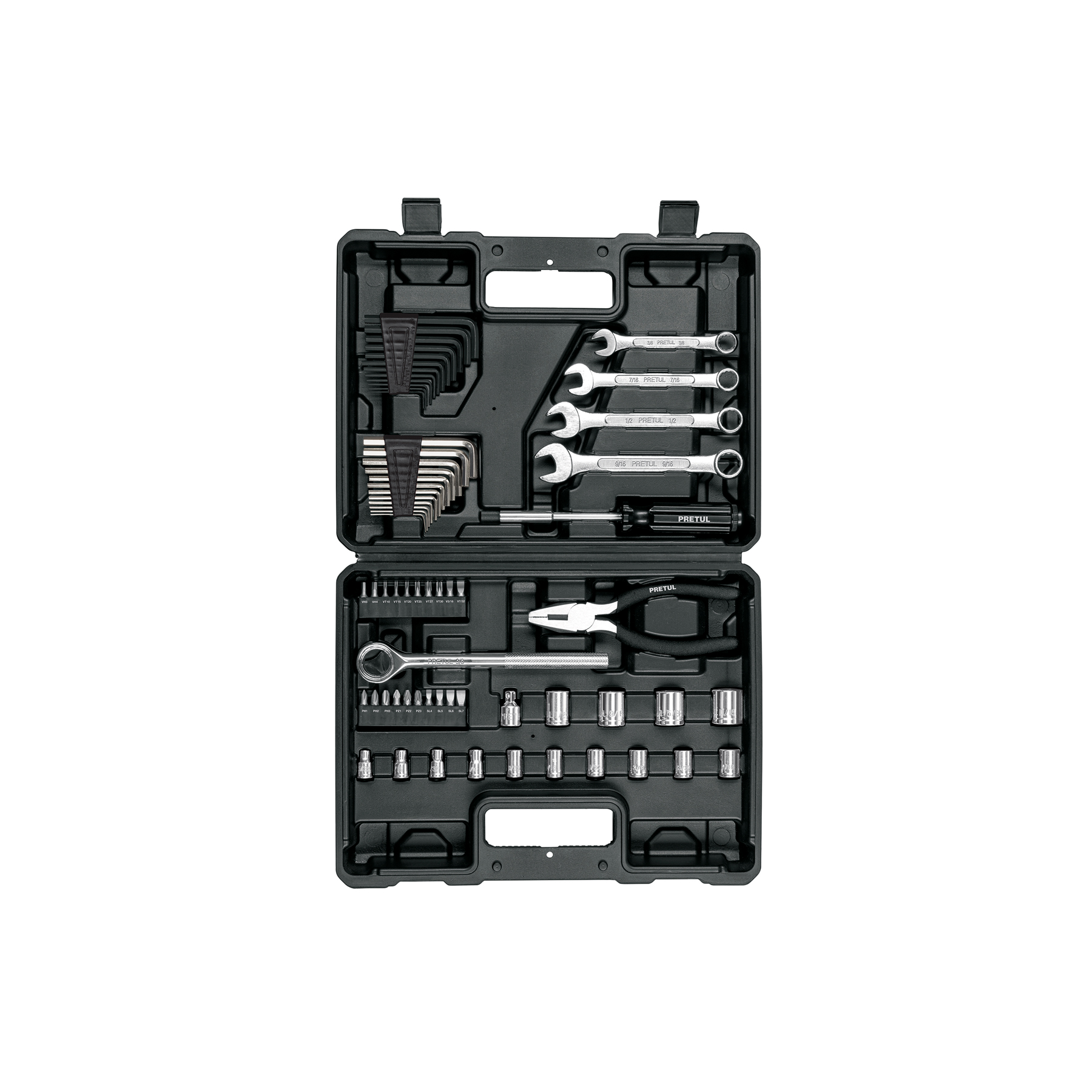 Juego de 66 herramientas 1/4" y 3/8" para mecánico, PRETUL PRETUL
