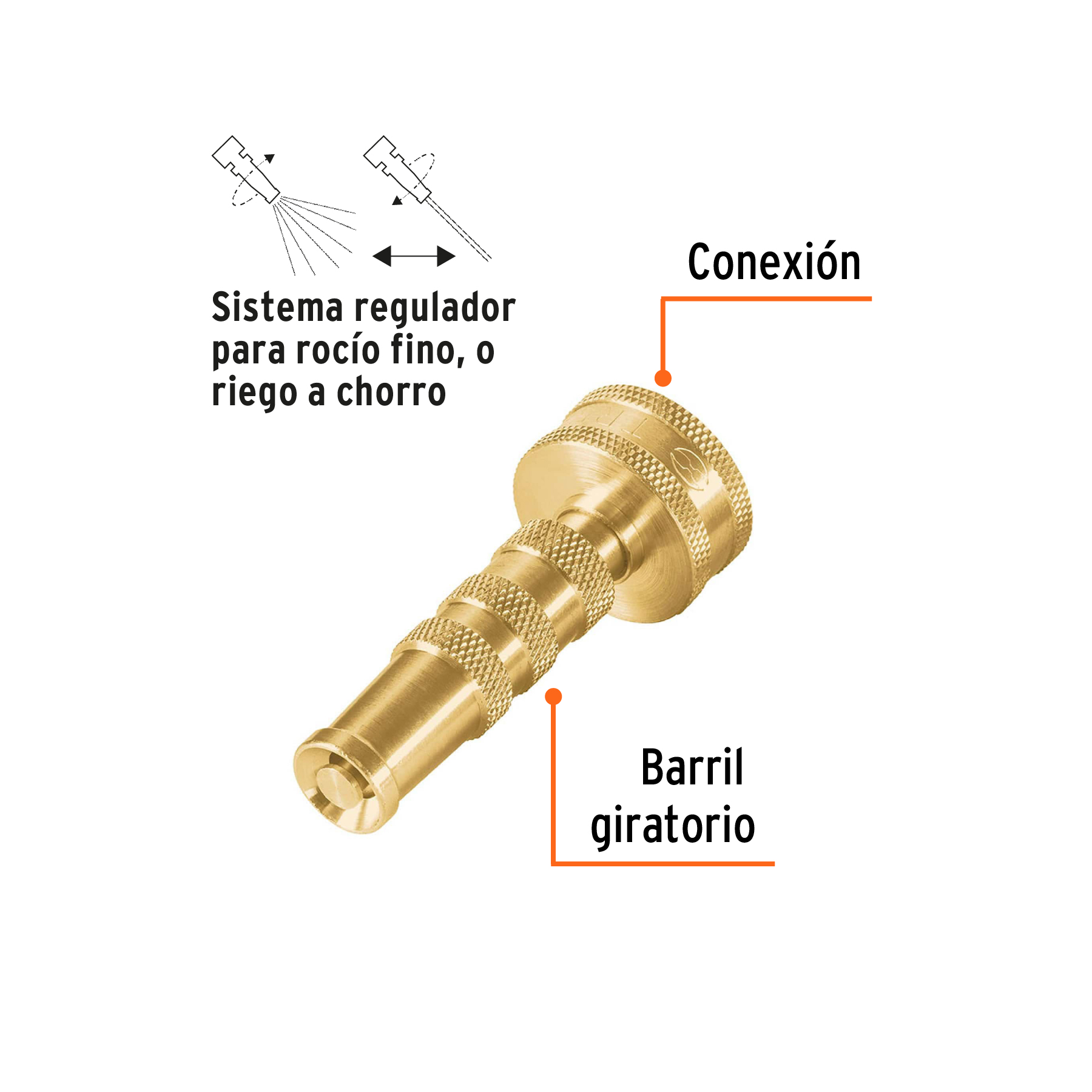 Chiflón 3" de latón maquinado para manguera, TRUPER TRUPER