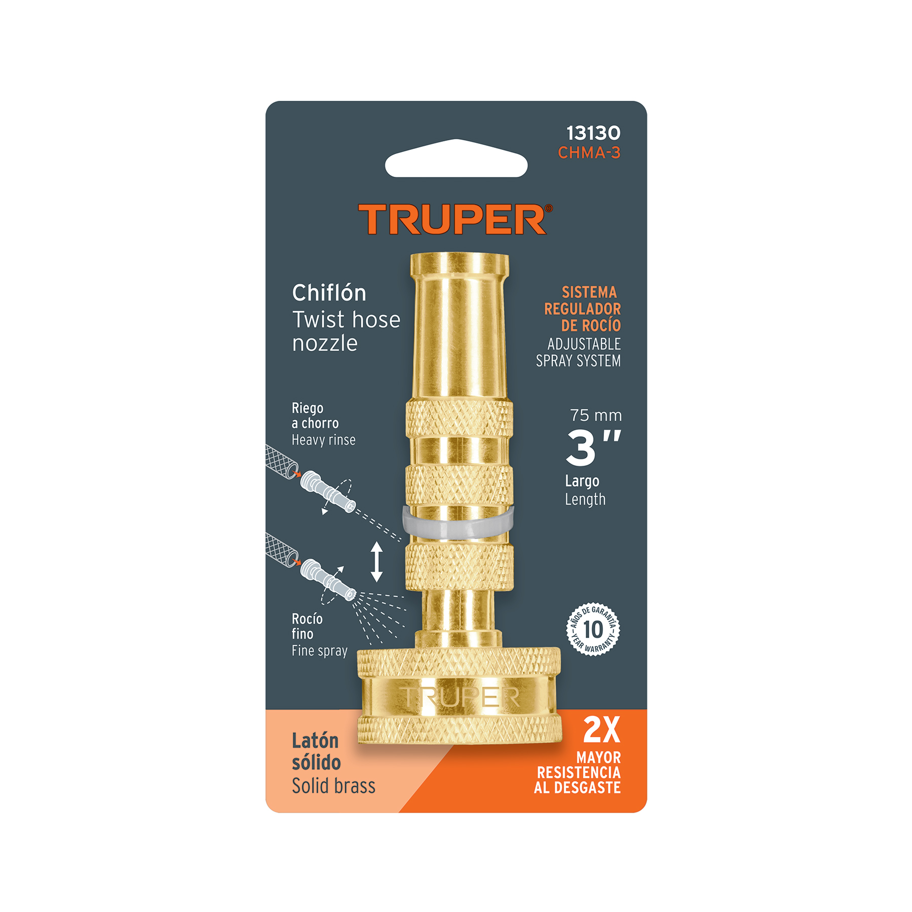 Chiflón 3" de latón maquinado para manguera, TRUPER TRUPER