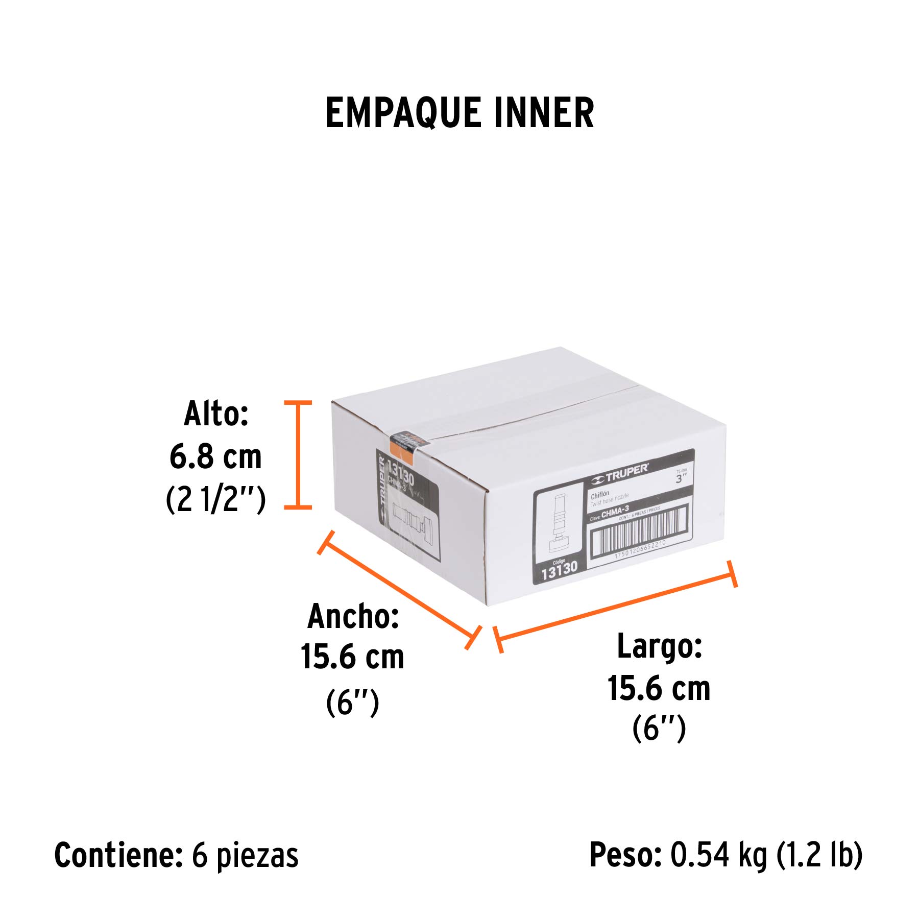 Chiflón 3" de latón maquinado para manguera, TRUPER TRUPER
