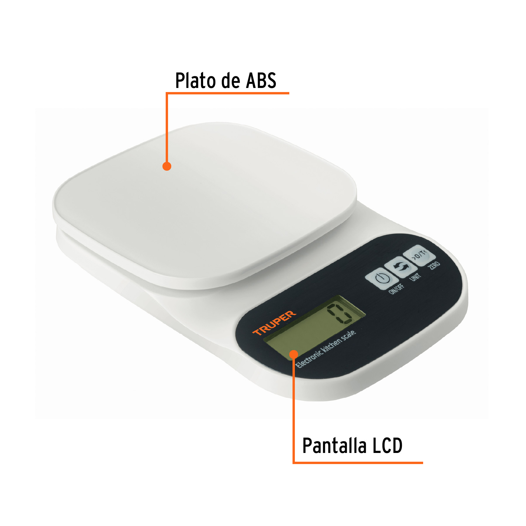Báscula digital para cocina, plato de ABS, 5 kg, TRUPER TRUPER