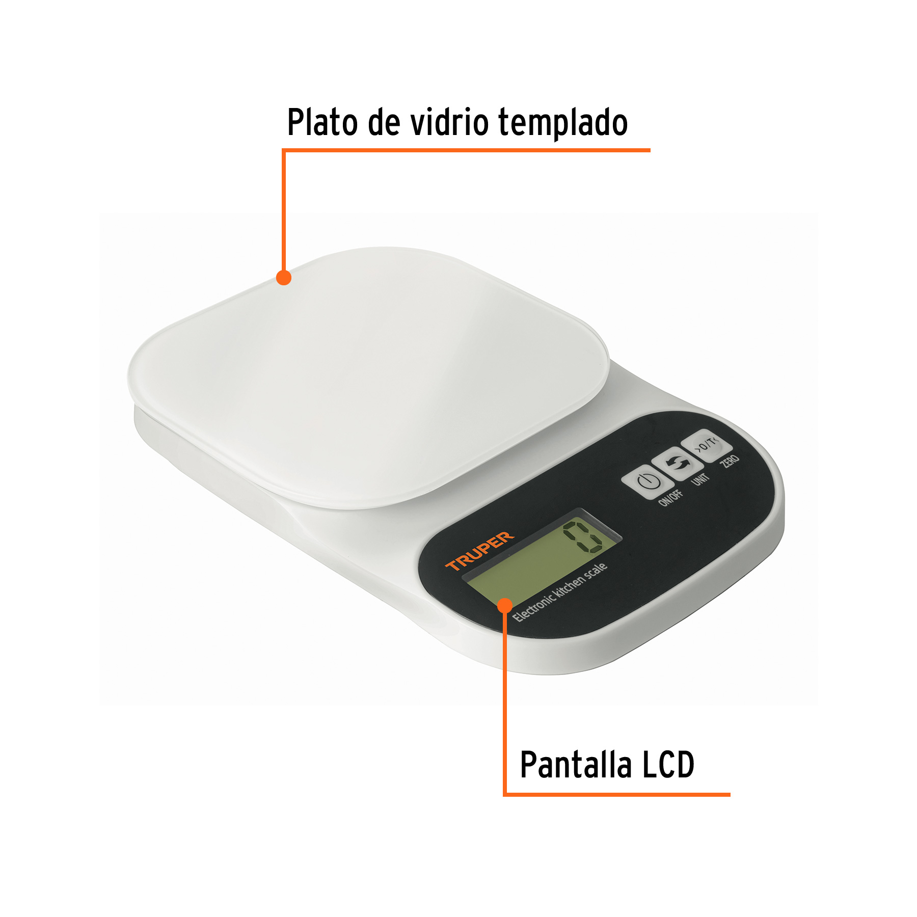 Báscula digital para cocina, plato de vidrio, 5 kg, TRUPER TRUPER