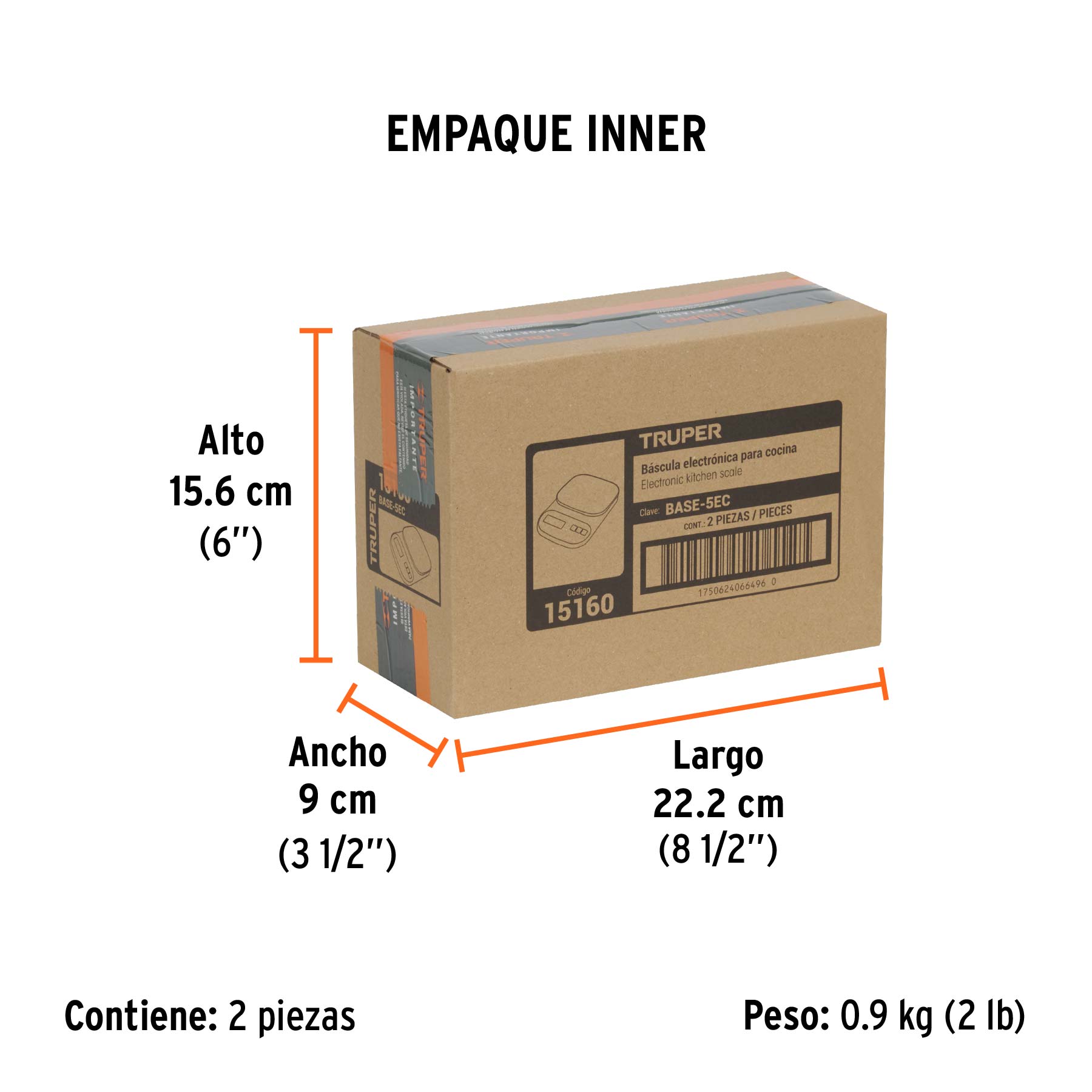 Báscula digital para cocina, plato de vidrio, 5 kg, TRUPER TRUPER