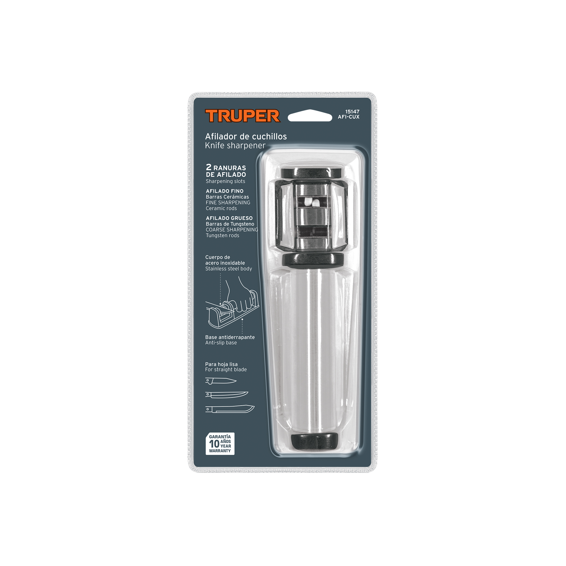 Afilador de cuchillos, cuerpo de acero inoxidable, TRUPER TRUPER