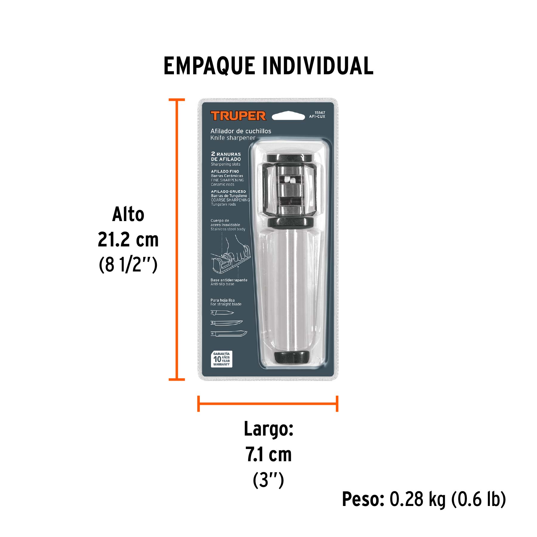 Afilador de cuchillos, cuerpo de acero inoxidable, TRUPER TRUPER