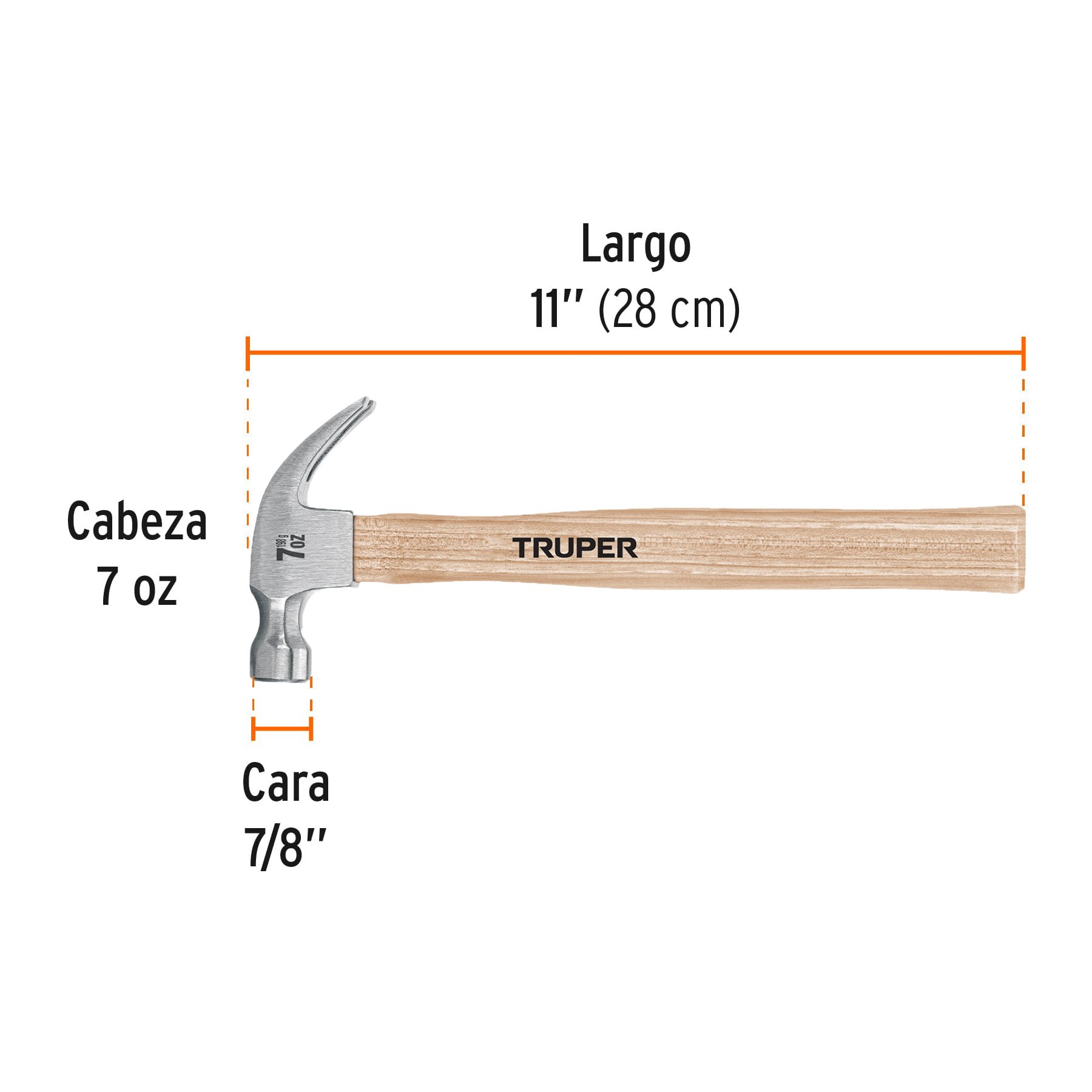 Martillo pulido, 7 oz, uña curva, mango madera, TRUPER TRUPER