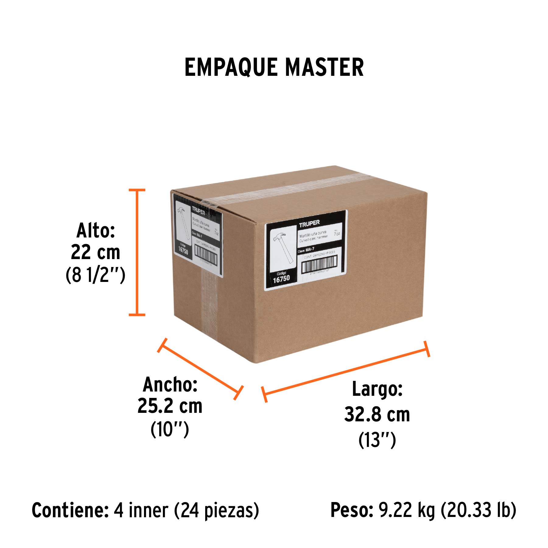 Martillo pulido, 7 oz, uña curva, mango madera, TRUPER TRUPER