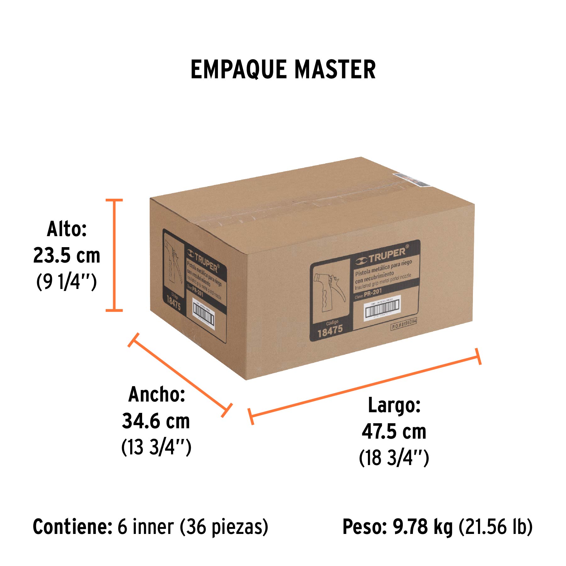 Pistola para riego de 2 funciones metálica con recubrimiento TRUPER