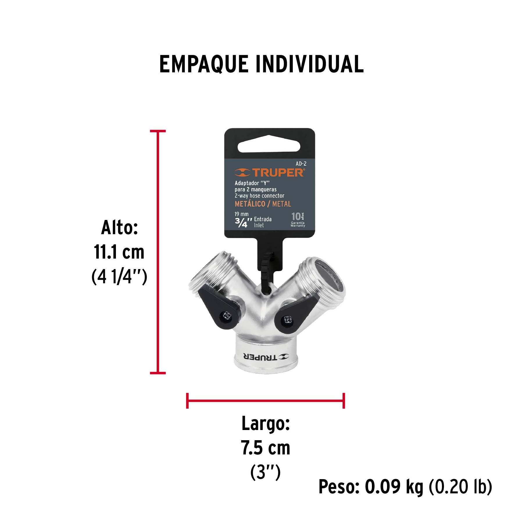 Conector "Y" 3/4" metálico para manguera, TRUPER TRUPER
